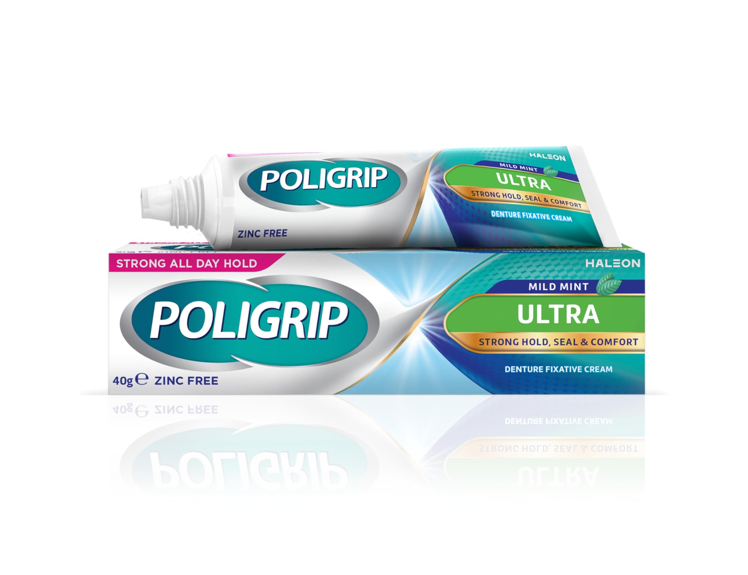 Poligrip Denture Adhesive Cream, False Teeth and Partials Fixative, Ultra, 40 g
