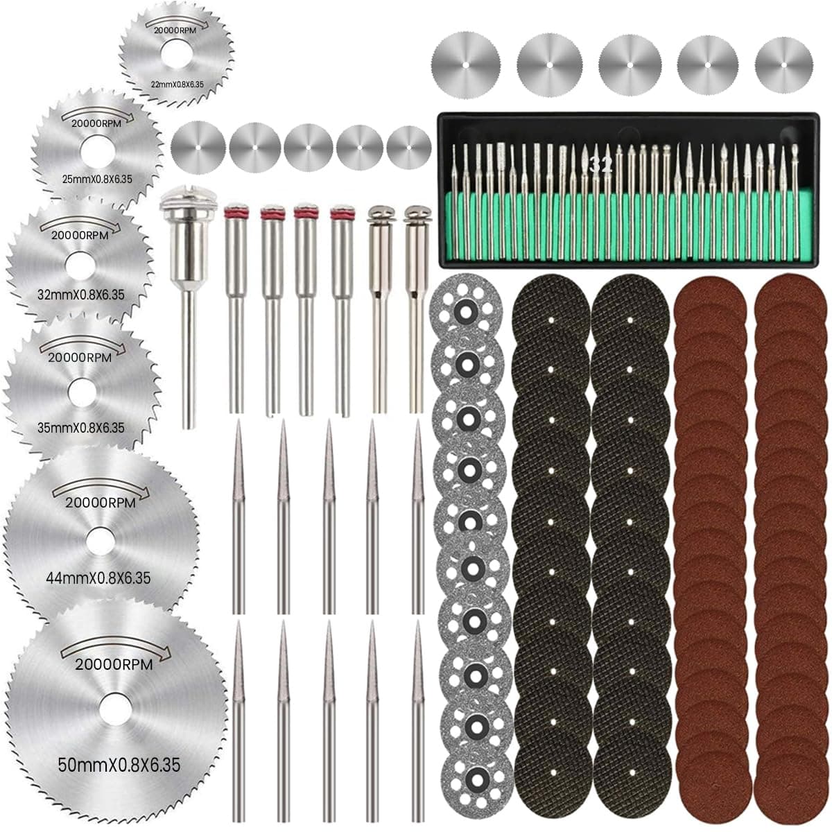 Serplex® 129Pcs Cutting Wheel Set for Rotary Tool, HSS Cutting Wheels 6Pcs Diamond Cutting Discs 10 Pcs and Resin Circular Saw Blades 30Pcs with 1/8" Shank for Wood Metal Plastic Stone Cutting
