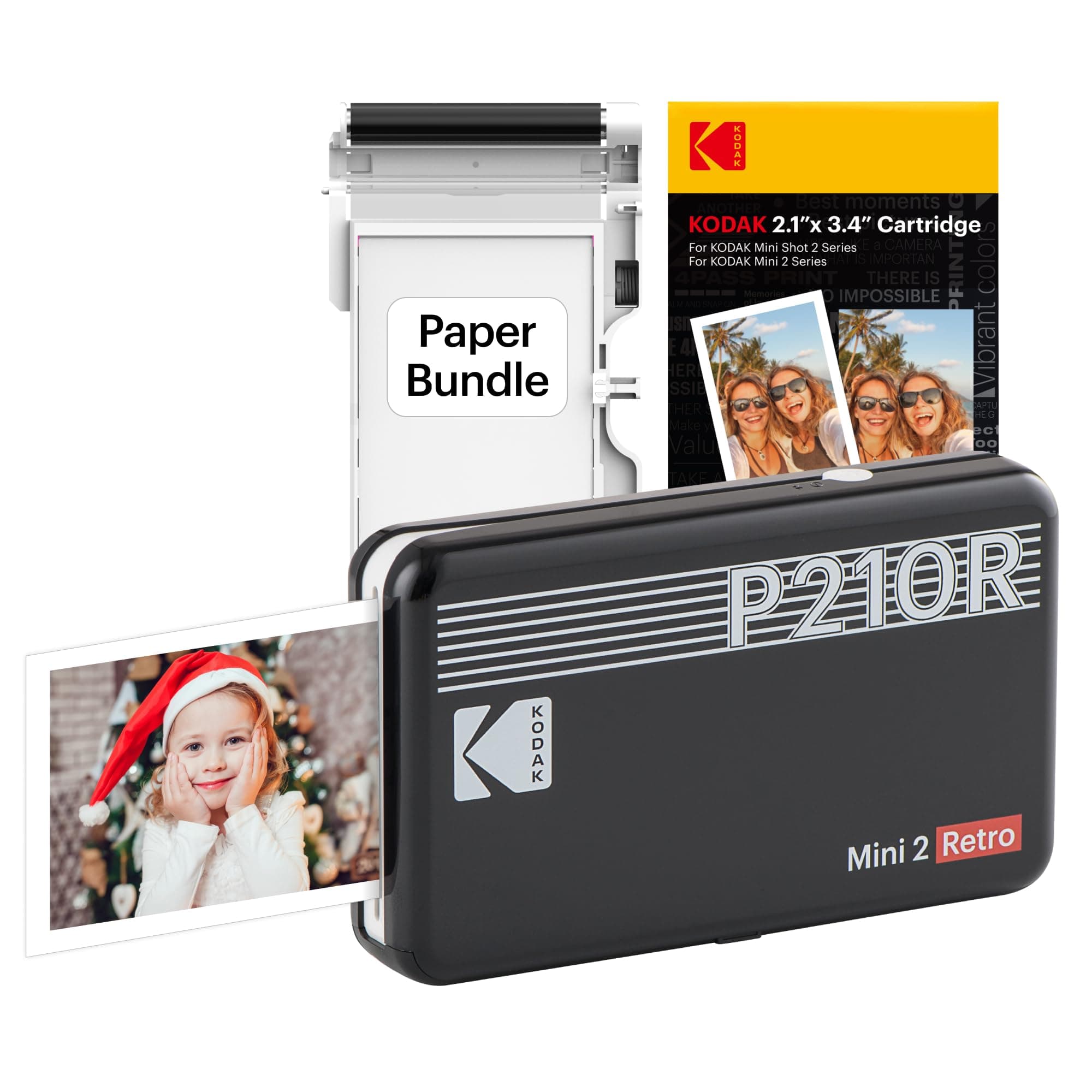 Kodak Mini 2 Retro, Portable Photo Printer + 68 Sheets Bundle, Black
