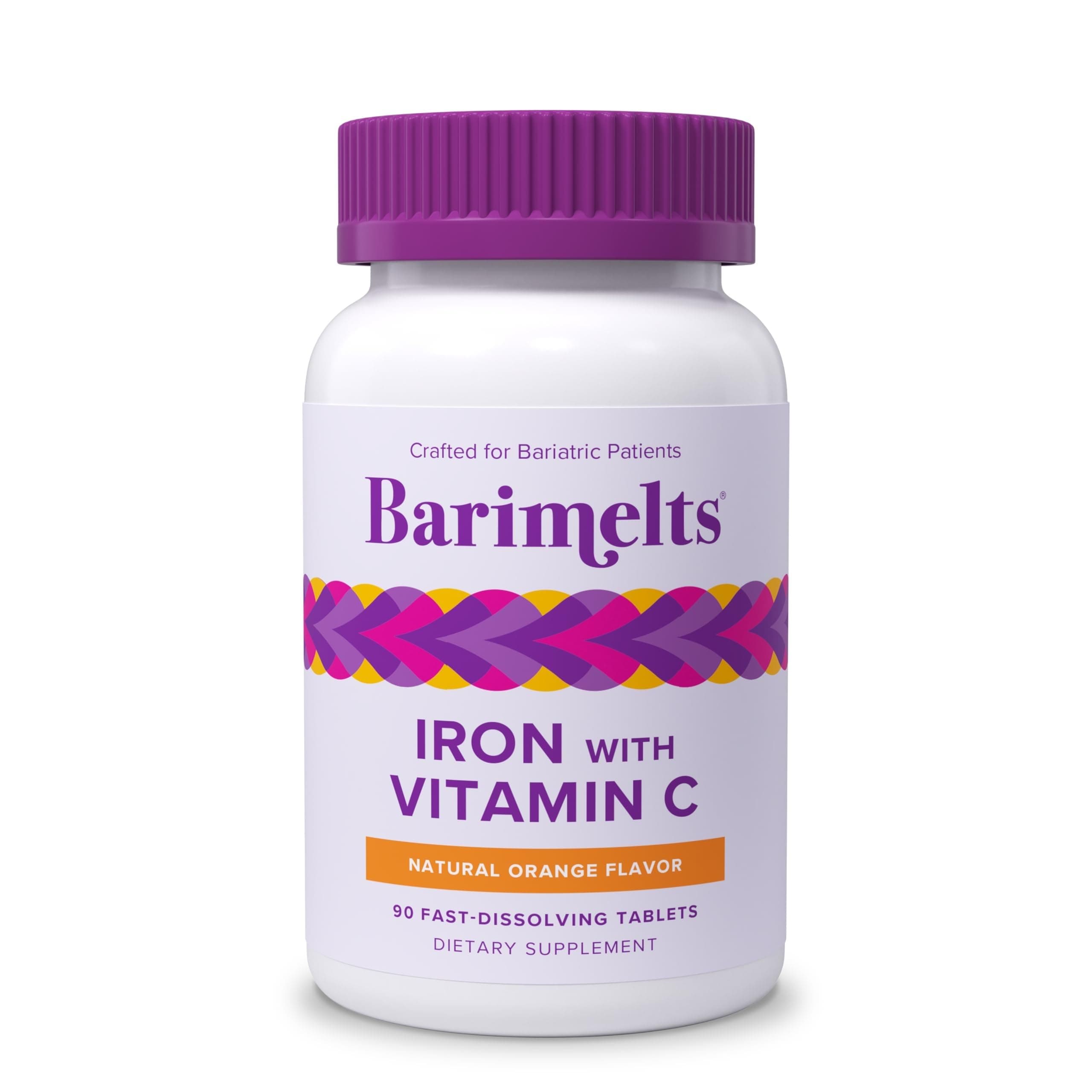 Barimelts Iron with Vitamin C, 90 Fast-Dissolving Tablets (1-Month Supply), Sugar-Free Bariatric Iron Supplement for Women, Natural Orange Flavor