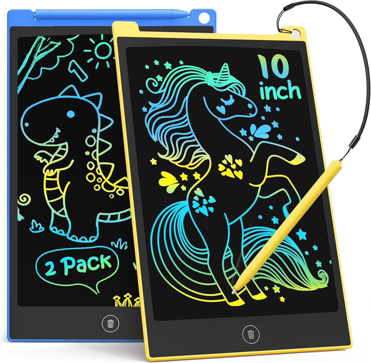 TECJOE 10 Inch 2 Pack LCD Writing Tablet, Colorful Doodle Board Drawing Tablet for Kids, No Mess Toddler Travel Learning Toys, Christmas Birthday Gifts for 3 4 5 6 7 8 Year Old Boys Girls Preschooler