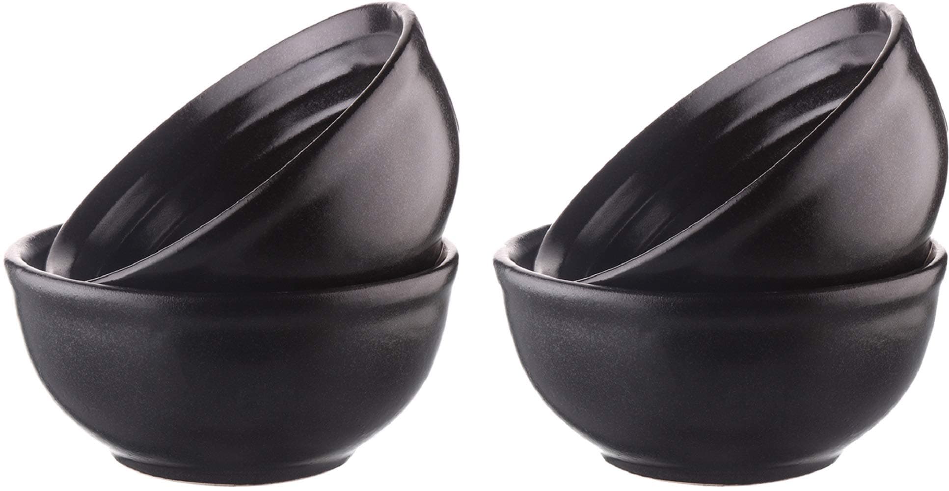Kudoz Enterprises Ceramic Stoneware Black Matt Ribbed Dinner Dinning Serving Bowls Katori Set of 4