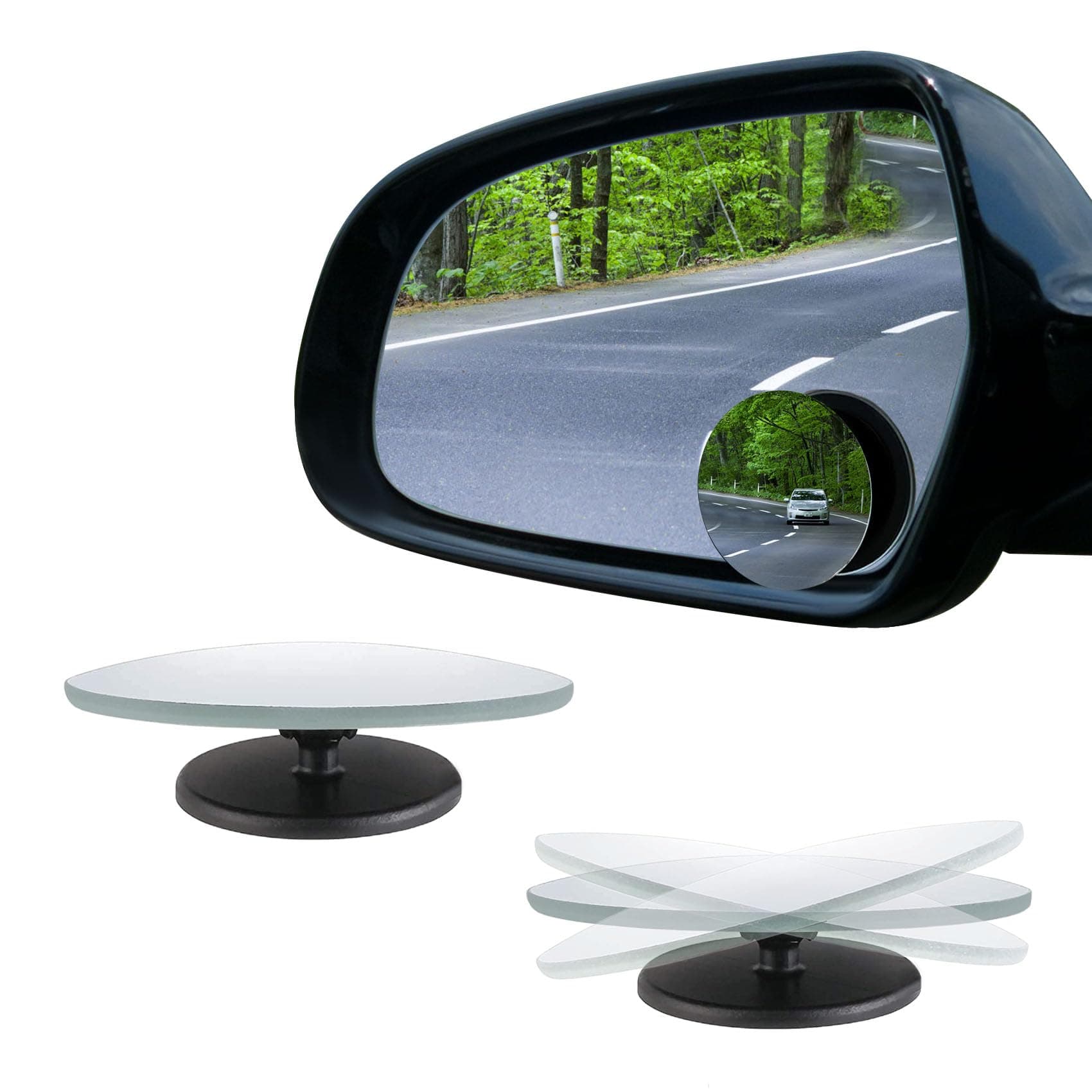 2PCS Blind Spot Mirror, Side Mirror Blindspot, 2" Round HD Glass Frameless Convex Rear View Mirrors, Wide Angle Convex Mirror with Adjustable Stick Universal for Cars, Trucks, SUVs