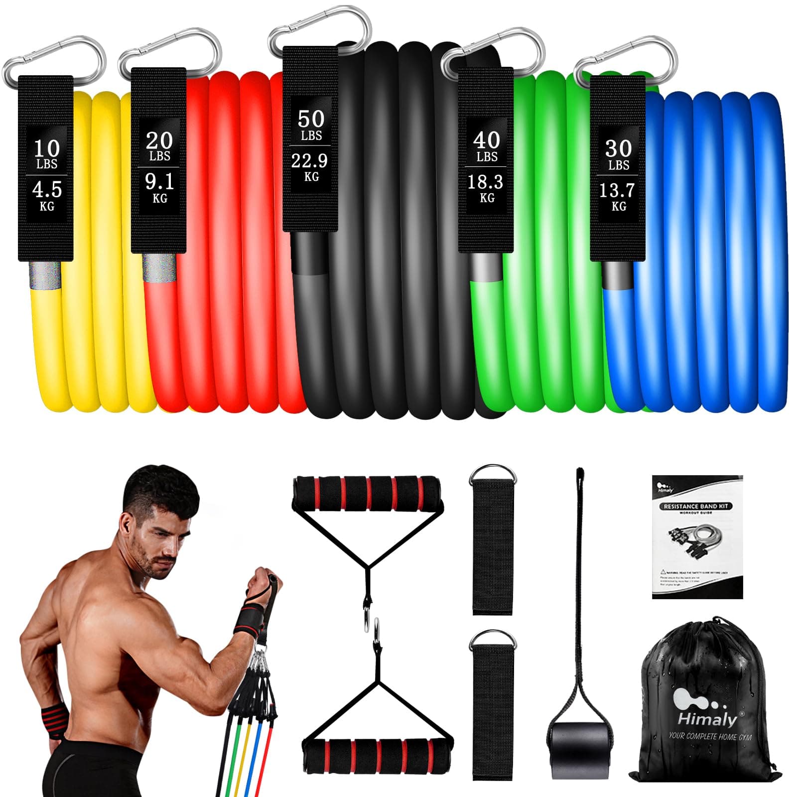 Resistance Bands Set 5pcs with Handle Strength Exercise Resistance Band Training Fitness Tubes Tension Bands Workout Gym Equipment Men and Women