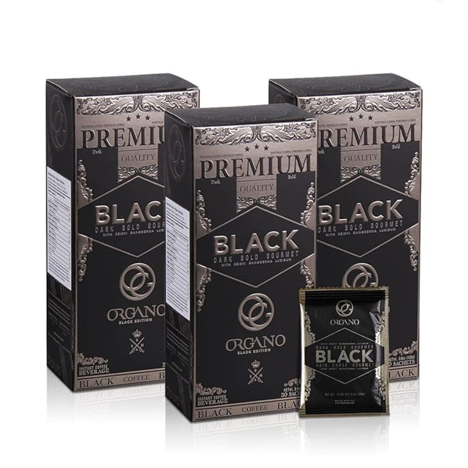 3 Boxes ORGANO Gourmet Black Coffee, 100% Certified Ganoderma Lucidum (90 Sachets)