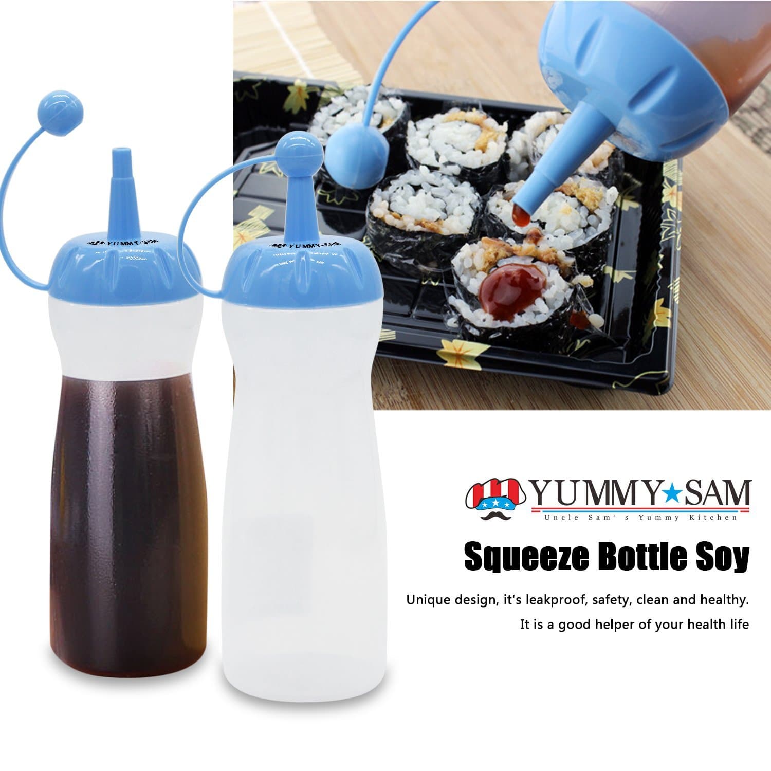 Condiments Squeeze Bottle, Salad and Ketchup Squeeze Bottles Set of 2 With Pink/Blue Lid Cap, Condiment Dispenser Bottle, Open-Tip, Wide Screw-Out Spout, Durable Plastic, Diner Style (Blue)