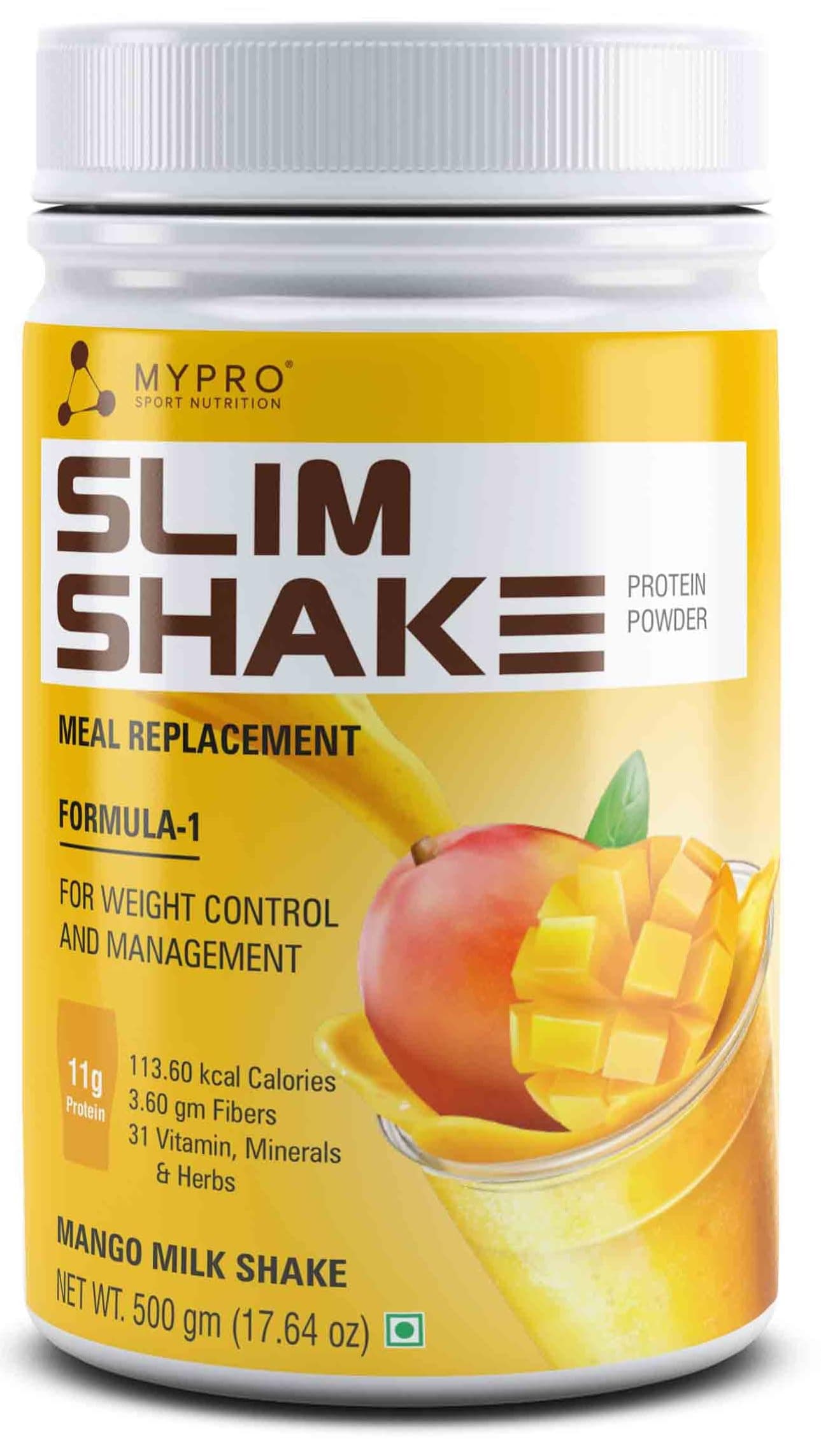 Slim Shake Protein Powder-Meal Replacement Shake For Weight Control & Management-Sugar Free,(11 g Protien 113.60 kcal calories) (Mango Milk Shake, 500 g (Pack of 1))