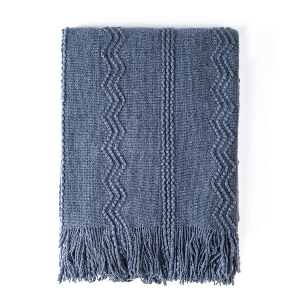 BOURINA Navy Throw Blanket 60x80 Inches Throw Textured Solid Soft Sofa Throw Couch Knitted Decorative Blanket