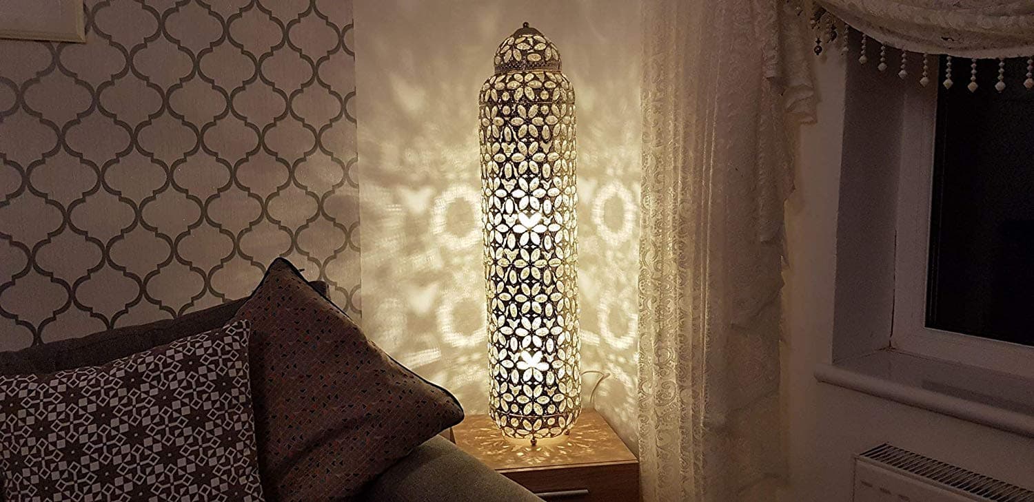 Large Floor Lamp Moroccan Cutwork - 100cm Tall - Stylish CutworkFloor Light with Intricate Cutwork Metal. Takes E14 Bulbs Supplied