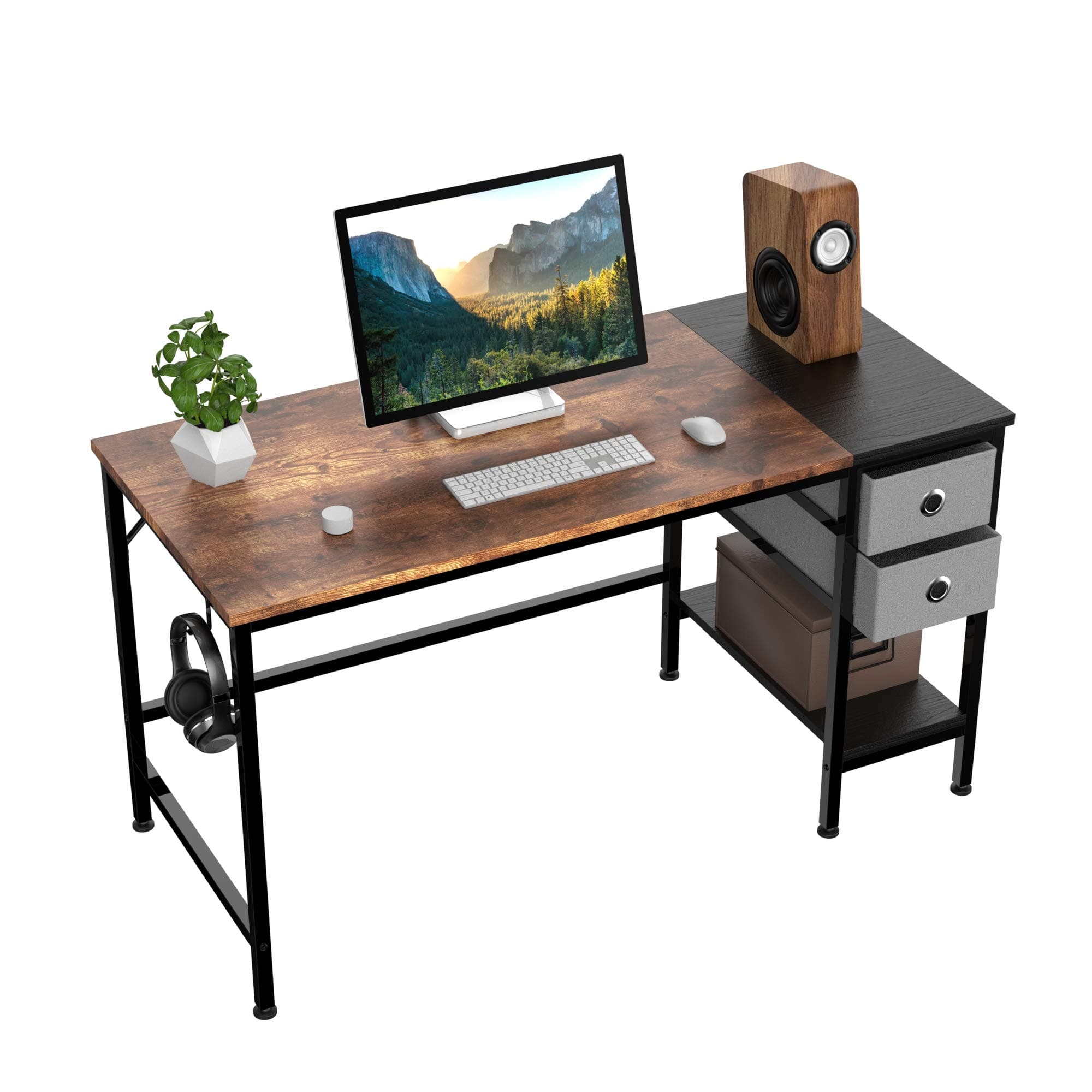 Computer Desk, Office Work Desk for student and worker, Writing Desk with drawer and Headphone Hook, Laptop Table with shelves, Modern Style Desks for Bedroom, Home, Office(100x50x75cm)