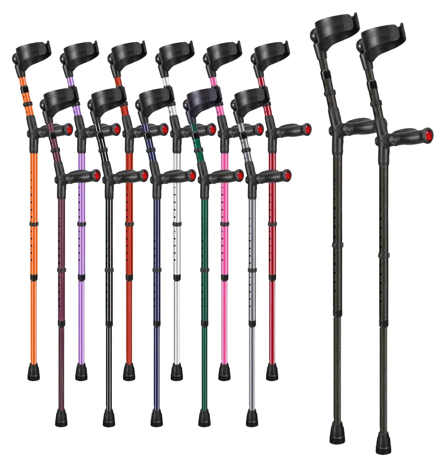 Ossenberg Comfort Grip Closed Cuff Double Adjustable Crutches – Textured Black - Pair | Height Adjustable Elbow Crutches for Men Women Adults Arthritis Comfort Anatomic Handle Forearm Ergonomic