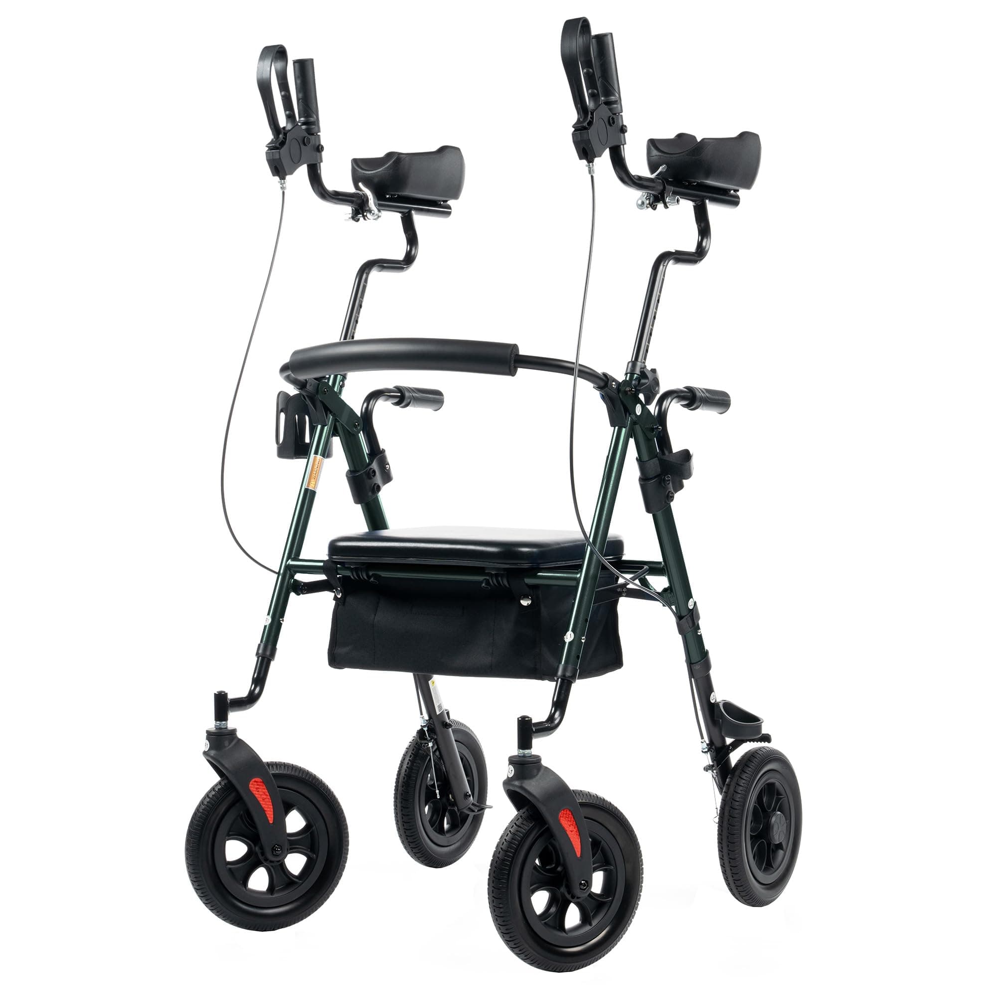 ELENKER All-Terrain Upright Rollator Walker, Stand Up Rolling Walker with 10’’Big PU Wheels and Adjustable Padded Armrests for Seniors from 4’8”to 6'4”, Green