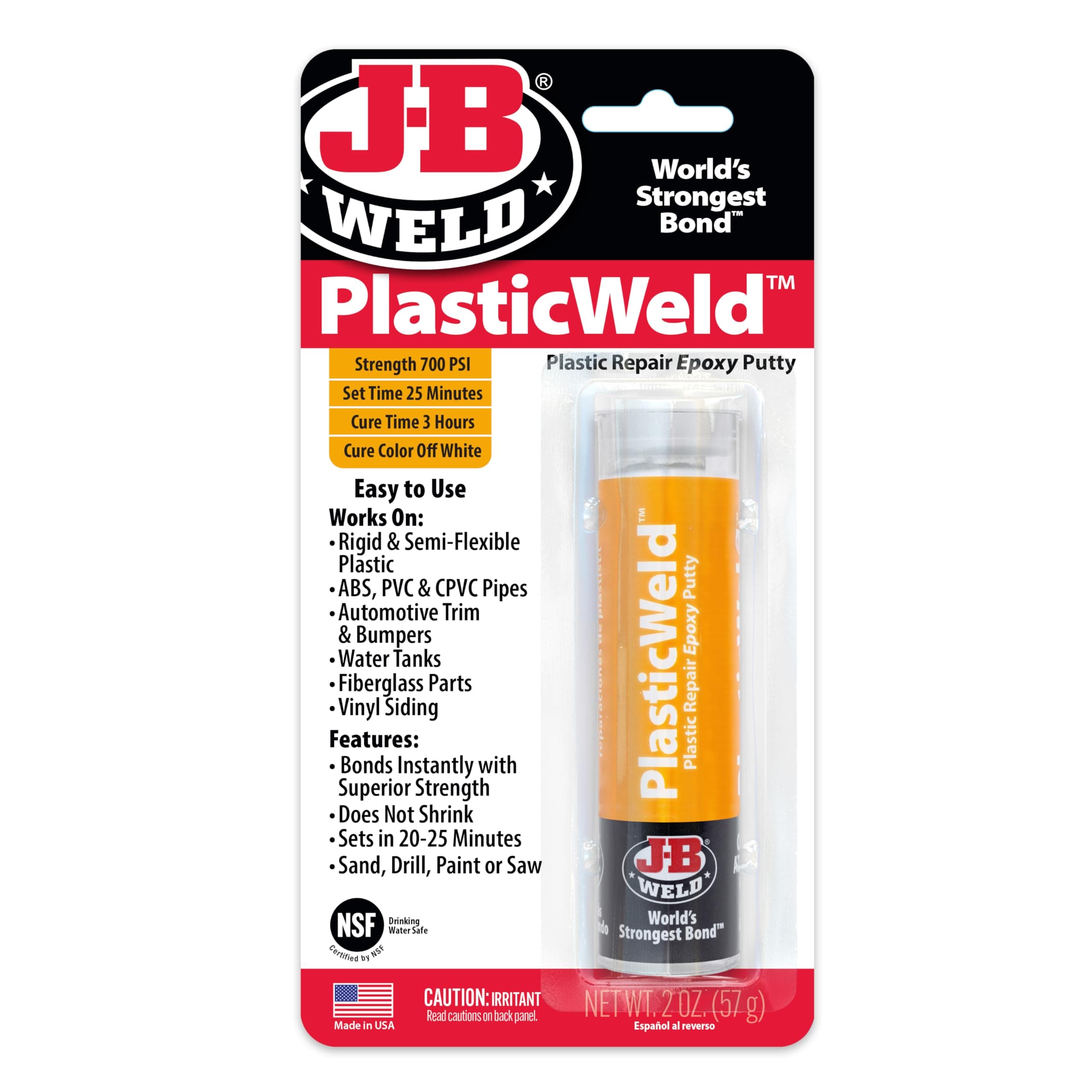 JB WELD 8237UK JB8237 Plastic Weld Fast-Setting Off White Multi Purpose Reinforced Epoxy Putty, 57 G