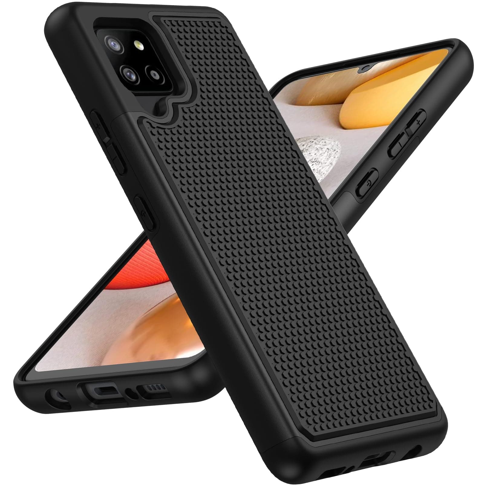 for Samsung Galaxy A42 5G Case: Dual Layer Protective Heavy Duty Cell Phone Cover Shockproof Rugged with Non Slip Textured Back - Military Protection Bumper Tough - 6.6inch (Matte Black)