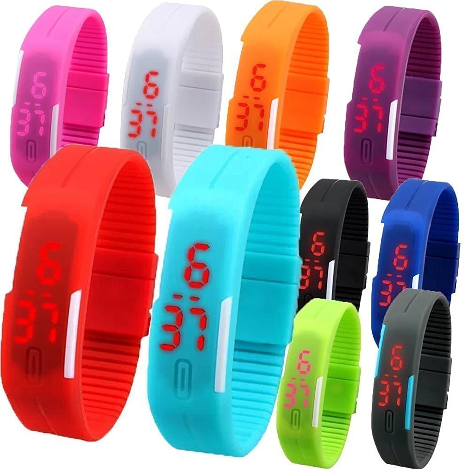 LEMONADELEMONADE - Pack of 14 - Gift Items - Multicolor Unisex Silicone Digital LED Band Wrist Watch for Boys & Girls