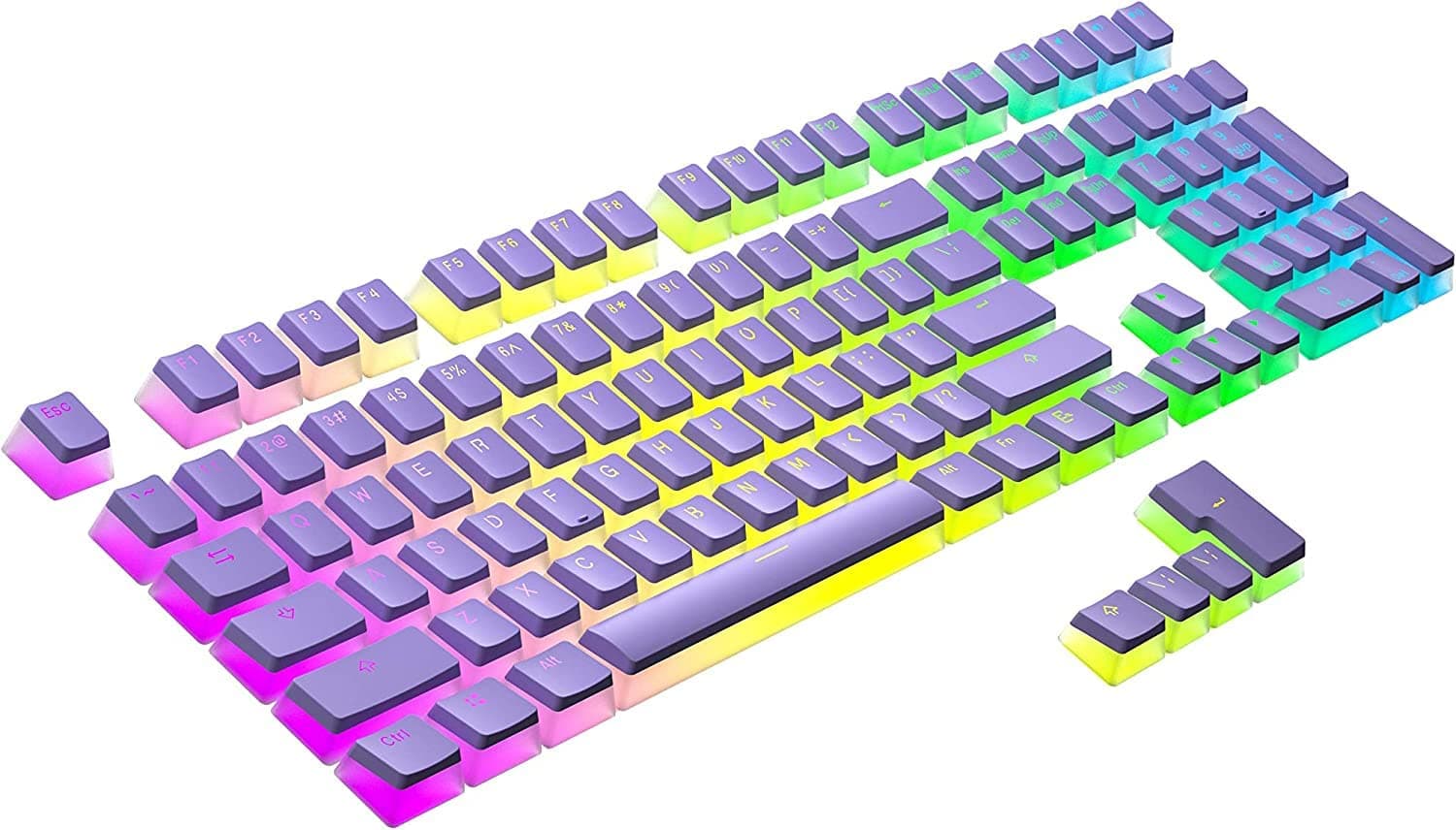 Pudding Keycaps Set PBT Double Shot OEM Profile for Gaming Mechanical Keyboard MX Switches Universal Compatiability for 61 87TKL 104 108 Keyboard (Only Keycaps), (Purple)