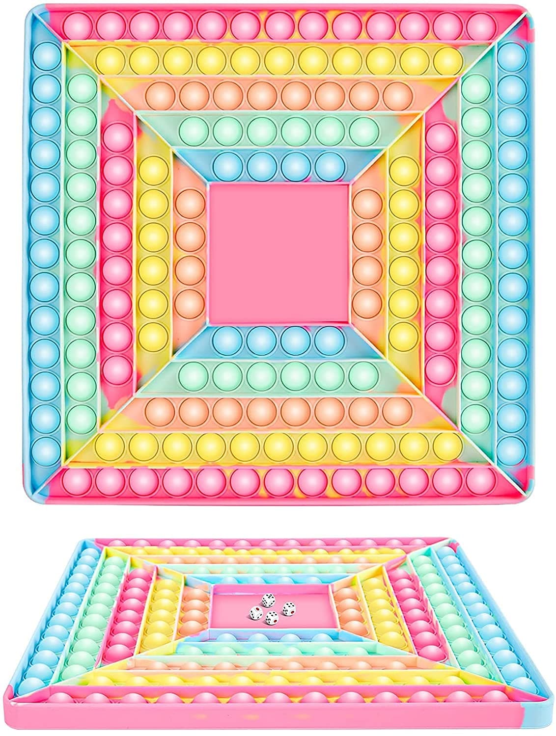 Big Pop Game Fidget Toy, Rainbow Chess Board Push Bubble Popper Fidget Sensory Toys for Parent-Child Time, Interactive Jumbo Stress Relief Figetget Toy to Play with Friends (F - 4 People Game)