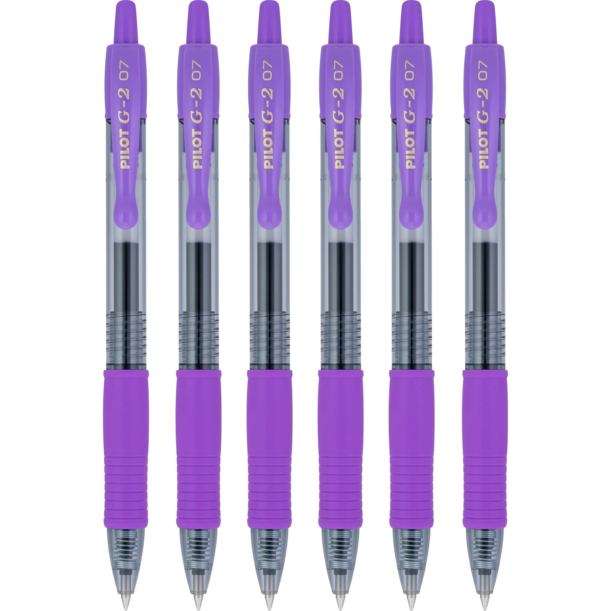 Pilot G2 Retractable Roller Ball Gel Pens, Fine Point, 0.7mm, Purple Ink, 6 Pens