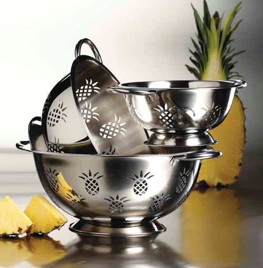 3 Pcs Stainless Steel Colander Strainer Set with Pineapple Design