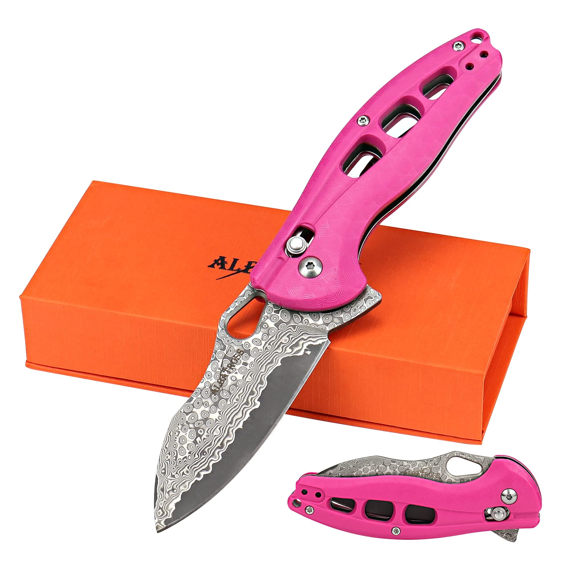 ALBATROSS Cool Flipper Axis Lock Opening Folding Pocket Knife with 3" Modern Damascus Steel Blade and 4.25" High Strength FRN Handle, Deep Carry Pocket Clip - Gifts Box FK036DA-PK