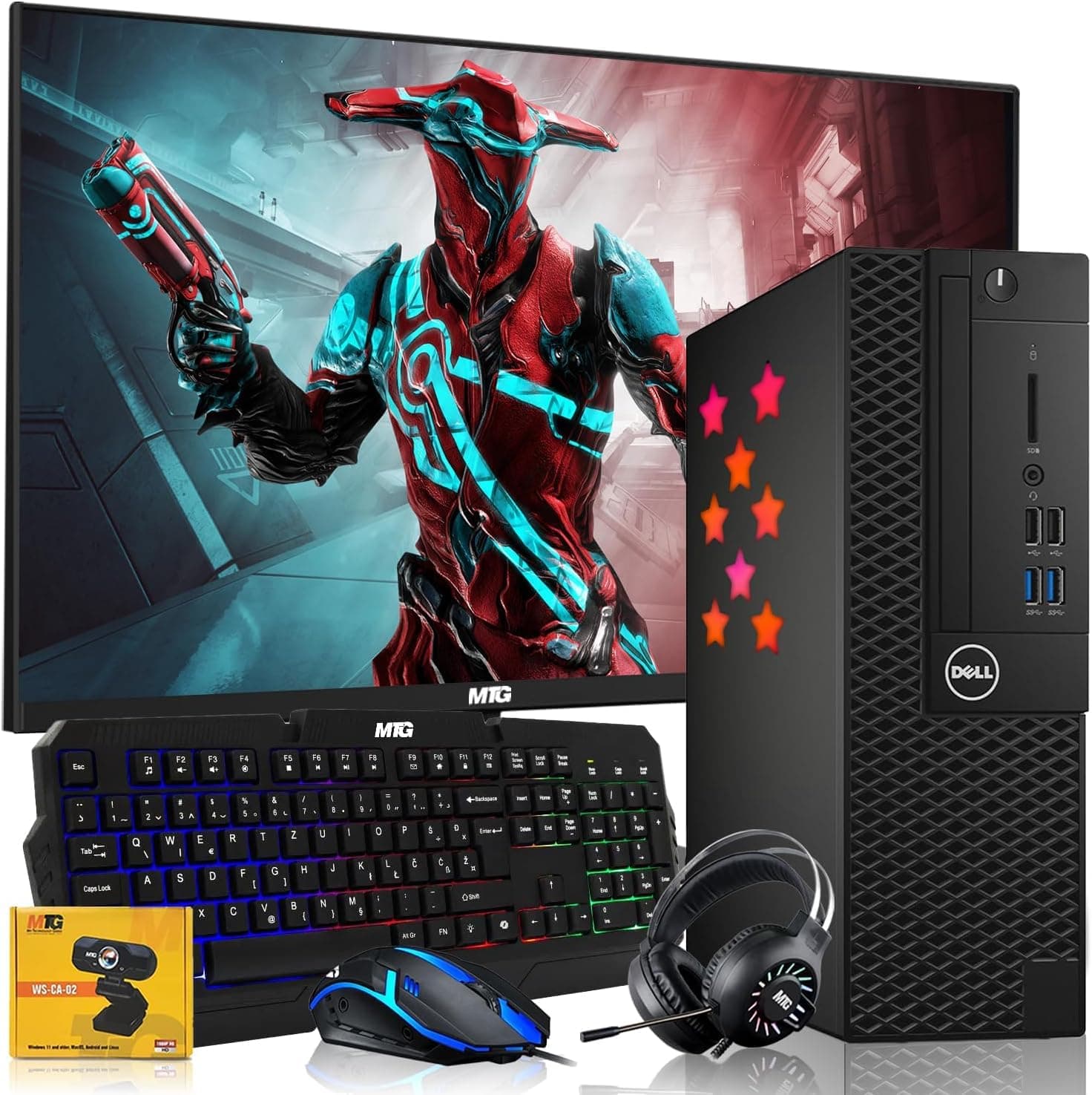 Dell Desktop PC Gaming Bundle - Core i7, 16GB RAM, 512GB SSD, 27-inch Monitor, GT 730, RGB Keyboard with AI-Enabled Copilot Key, Mouse, RGB Headphone, Webcam, Wi-Fi, Win 11 Home (Renewed)