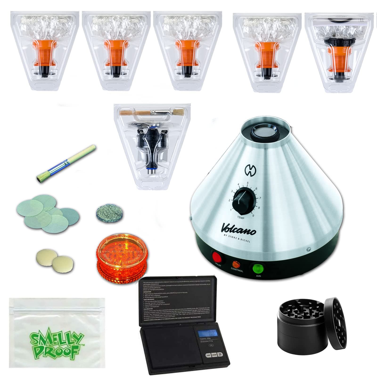 Premium Volcano Vaporizer Classic w Easy Valve Kit, Scale, Mill Grinder, Baggie