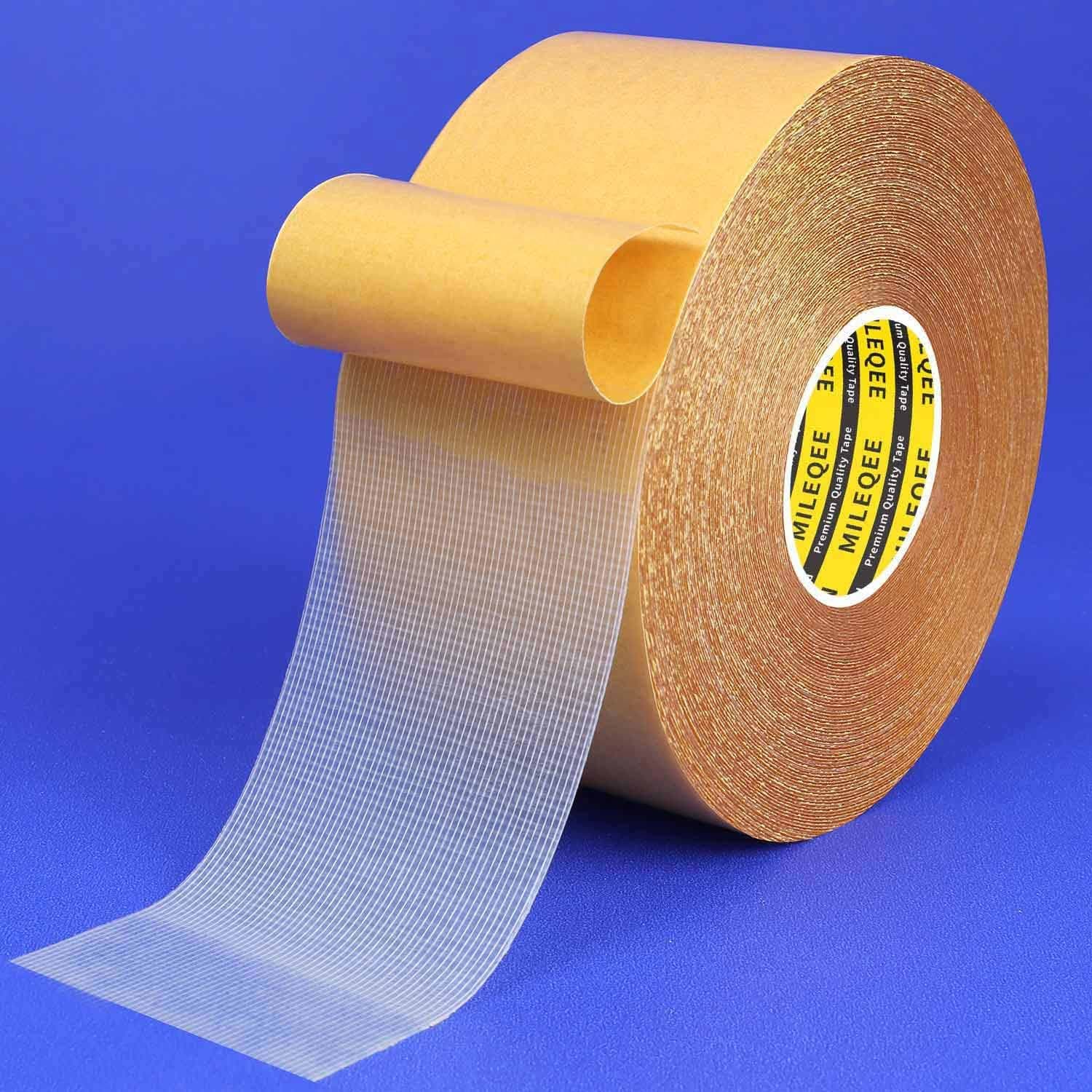 1 Roll Double Sided Tape Heavy Duty, 2inx66FT(20m), Universal High Tack Strong Wall Adhesive with Fiberglass Mesh, Super Sticky Resistente Clear Tape, Easy Use Transparent Tape…