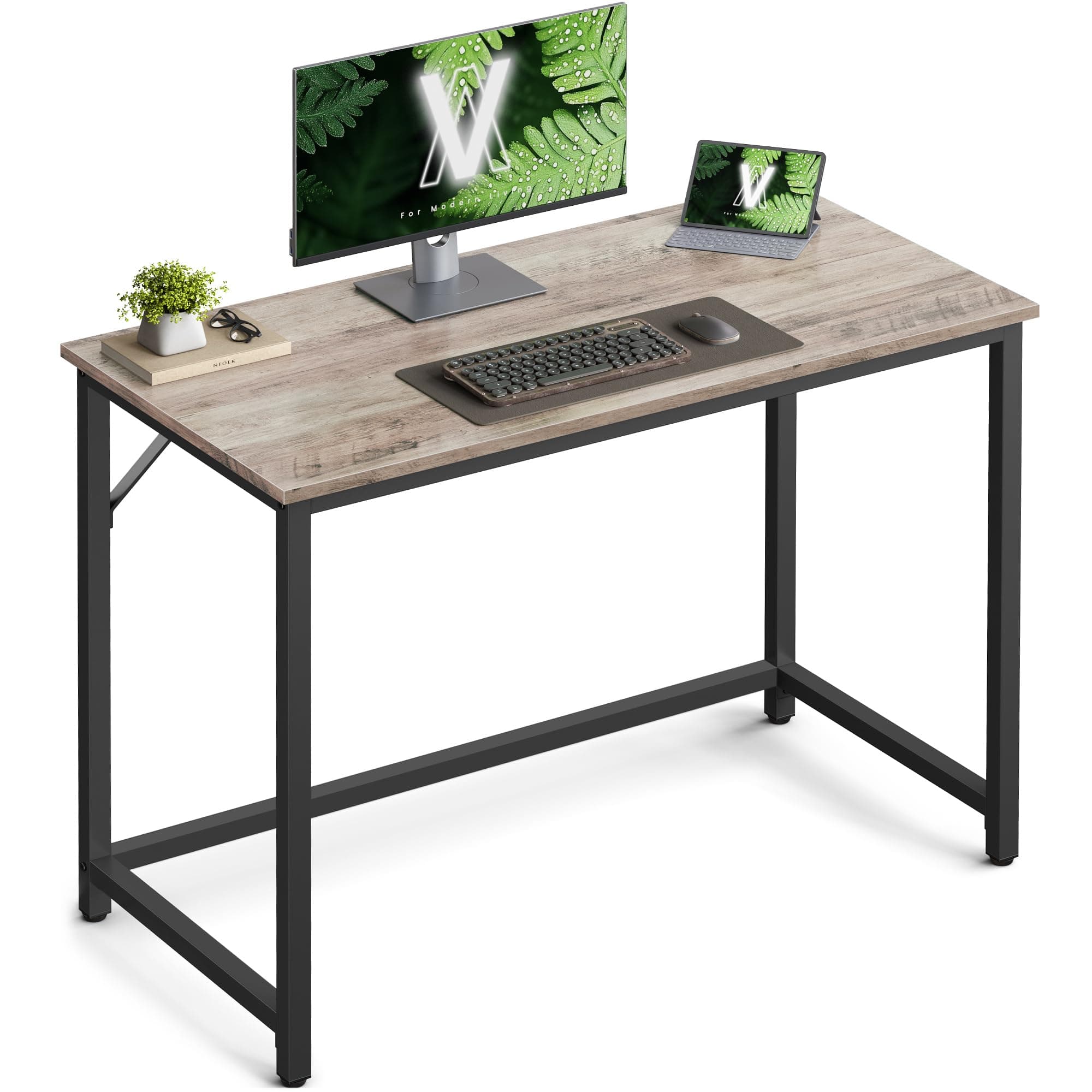 VASAGLE Computer Desk, 39-Inch Writing Desk, Home Office Small Study Workstation, Industrial Style PC Laptop Table, Simple Assembly, Steel Frame, Greige and Black ULWD041B02