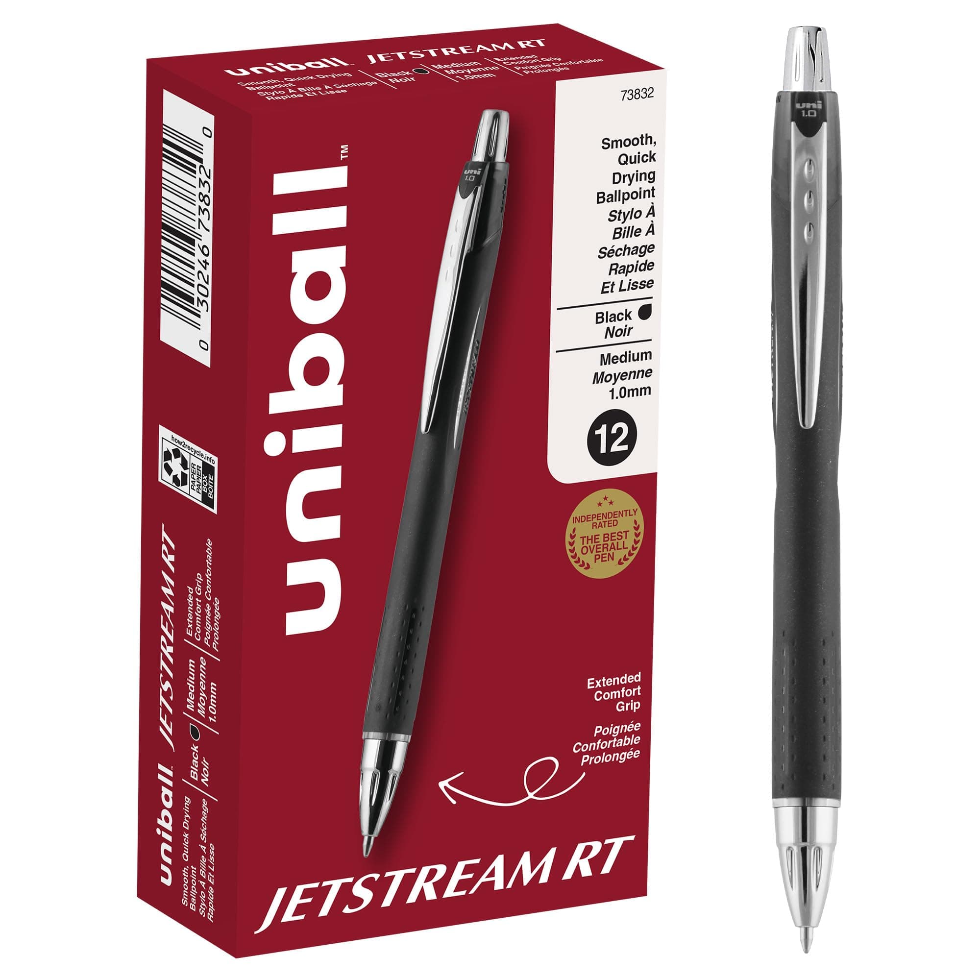 uni-ball Jetstream RT 12 Pack, 1.0mm Bold Black, Wirecutter Best Pen, School Pens, Ballpoint Ink Pens - School Supplies, Ballpoint Pen, Colored Pens, Smooth Writing Pens