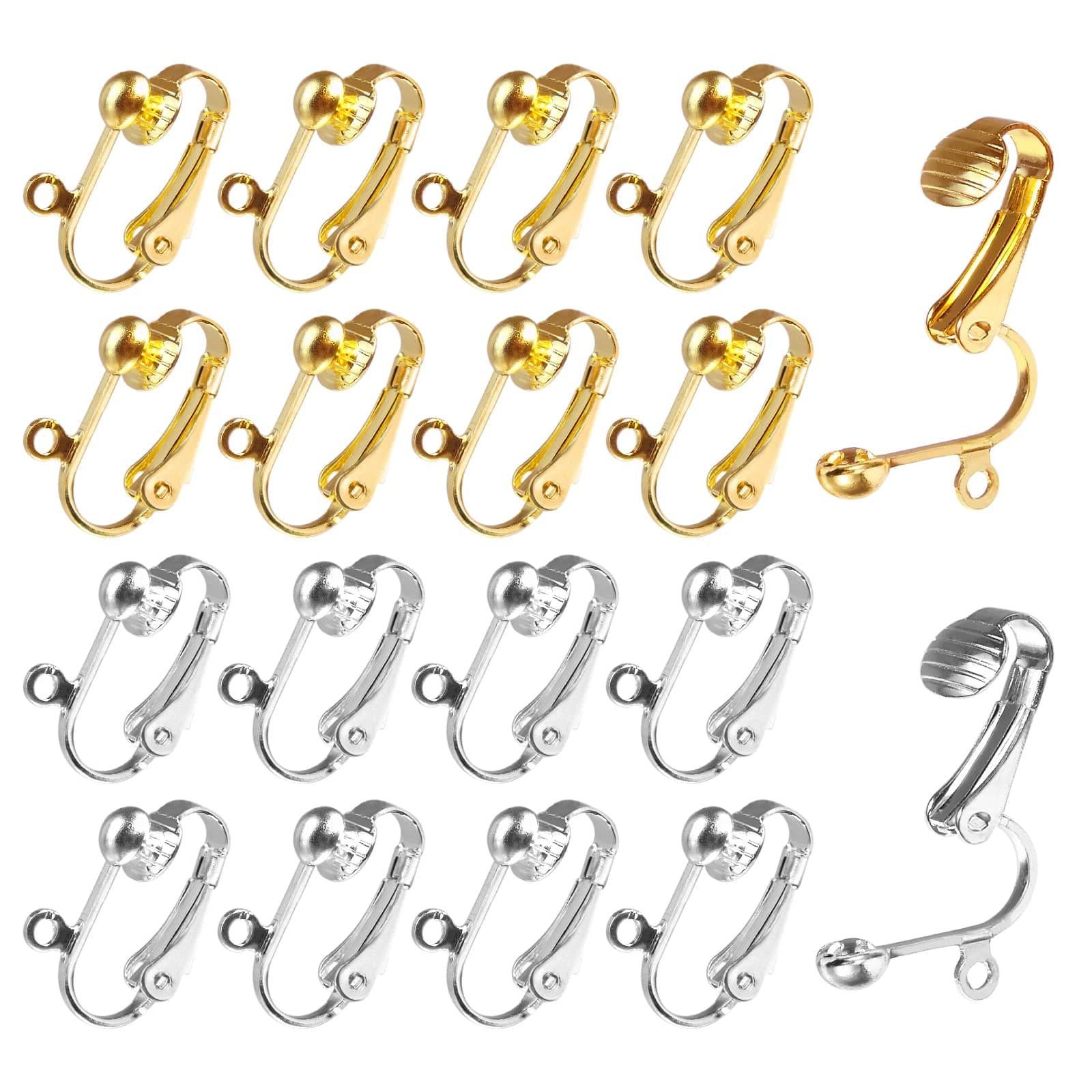 HKACSTHI 40pcs Clip on Earring Converter with Easy Open Loop, Granmp Clip Earring Findings for Jewellery Making Clip on Earrings for Crafts, Silver Gold