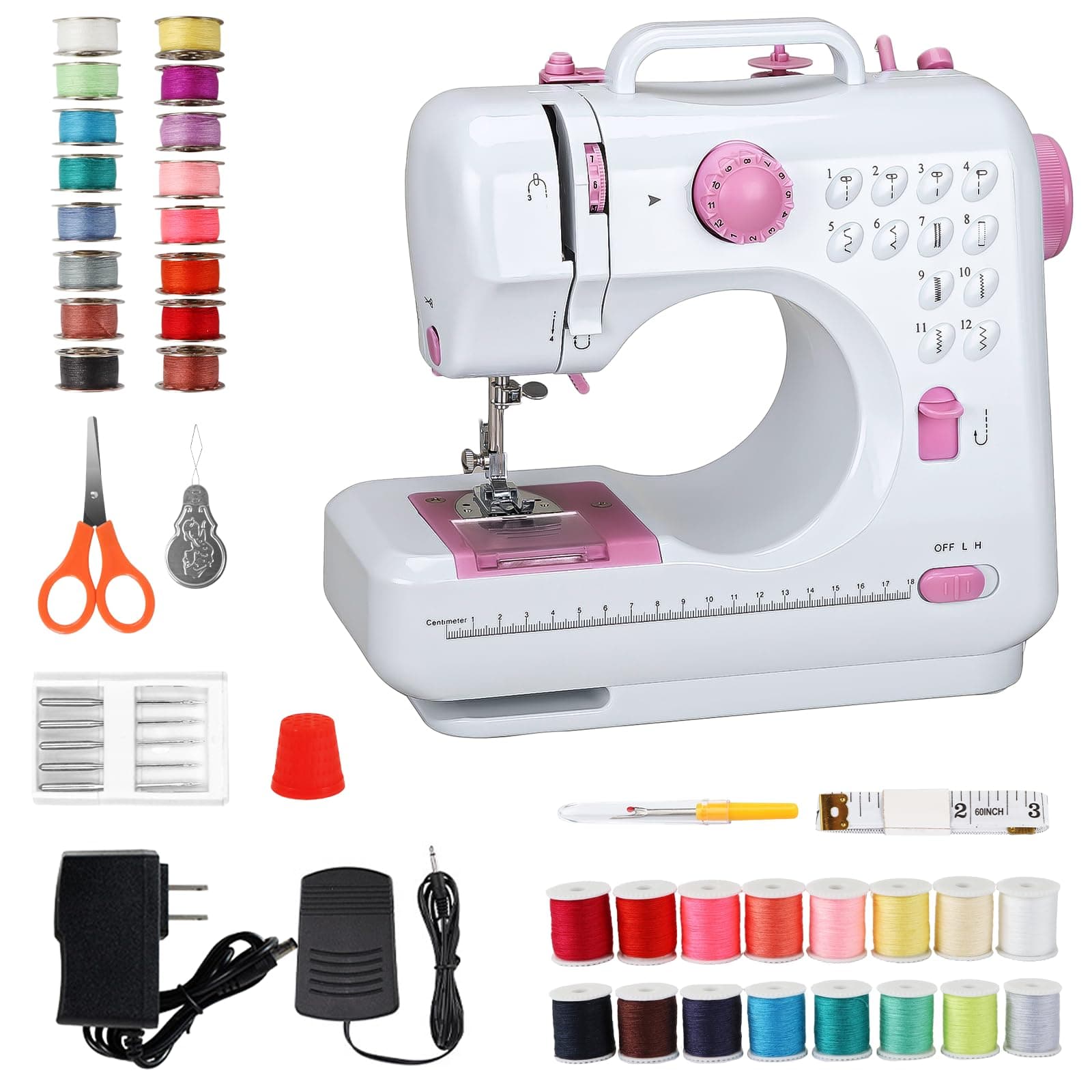 Mini Sewing Machine for Beginners, Portable Electric Sewing Machine with Dual Speed, 12 Built-in Stitches, Foot Pedal, and Accessories Kit for Home DIY Projects & Gift, Pink