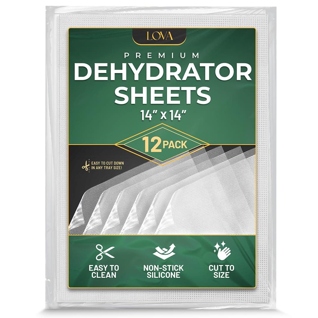 Lova (12 Pack) Silicone Dehydrator Sheets -Jerky, Fruit - Food Dehydrator Mat for Dehydrators like Excalibur, Cosori, Magic Mill, Chefman, Presto, Excaliber, Mesh Dehydrator Trays
