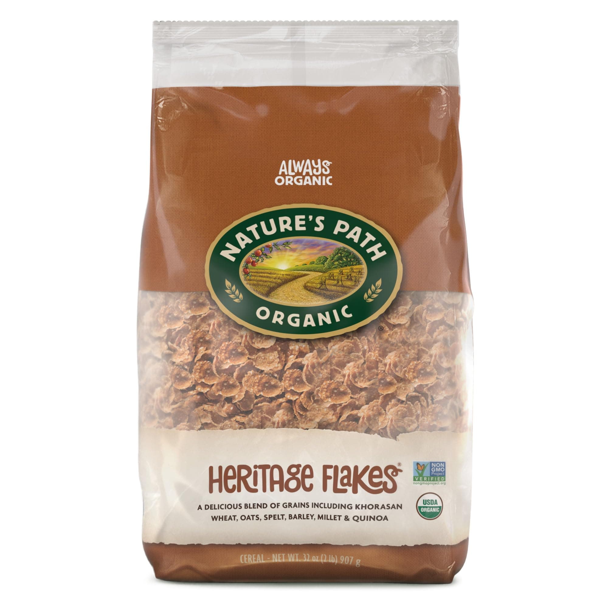 Nature's Path Organic Heritage Flakes® Cereal, 32 oz (Pack of 6), Ancient Grains, 23g Whole Grains, Non-GMO, Earth Friendly Packaging