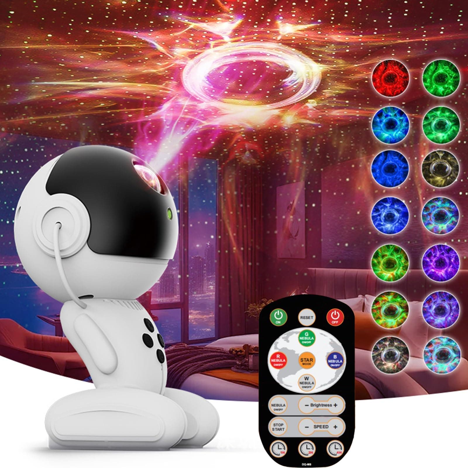 15 in 1 Astronaut Projector Light, Galaxy Star Night Light, Robot Projector Lamp Spaceman Starry Night Light, Timer & Remote Control, for Adult Kid's Bedroom Theater Living Ceiling Decor Best Gift