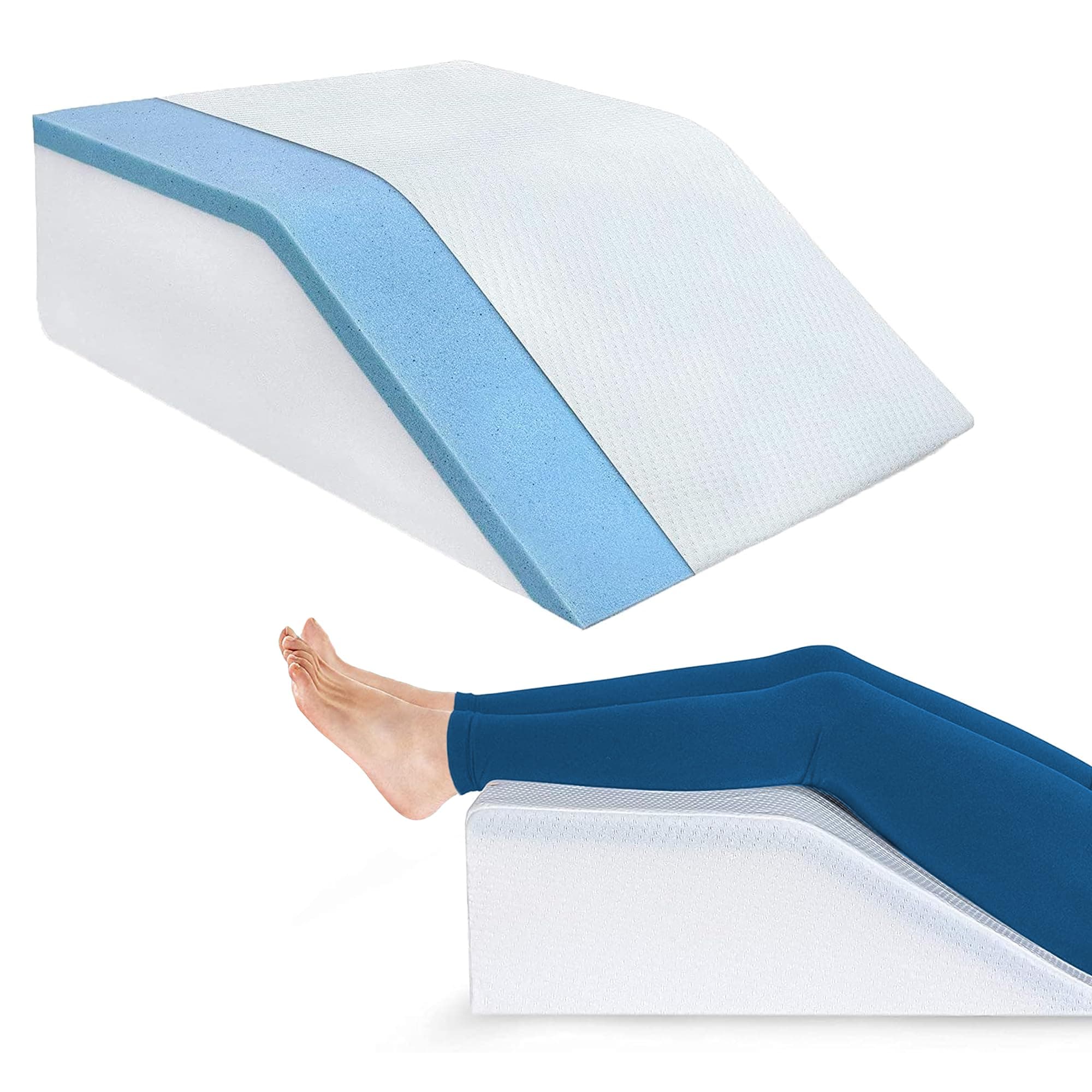 Abco Tech Leg Elevation Pillow w/Foam Top (Cooling Gel) - Leg Wedge Pillow for Legs, Leg Wedges for Elevation, Leg Rest Relieves Back/Hip/Knee Pain, Leg Elevation Pillows for Swelling, Washable Cover