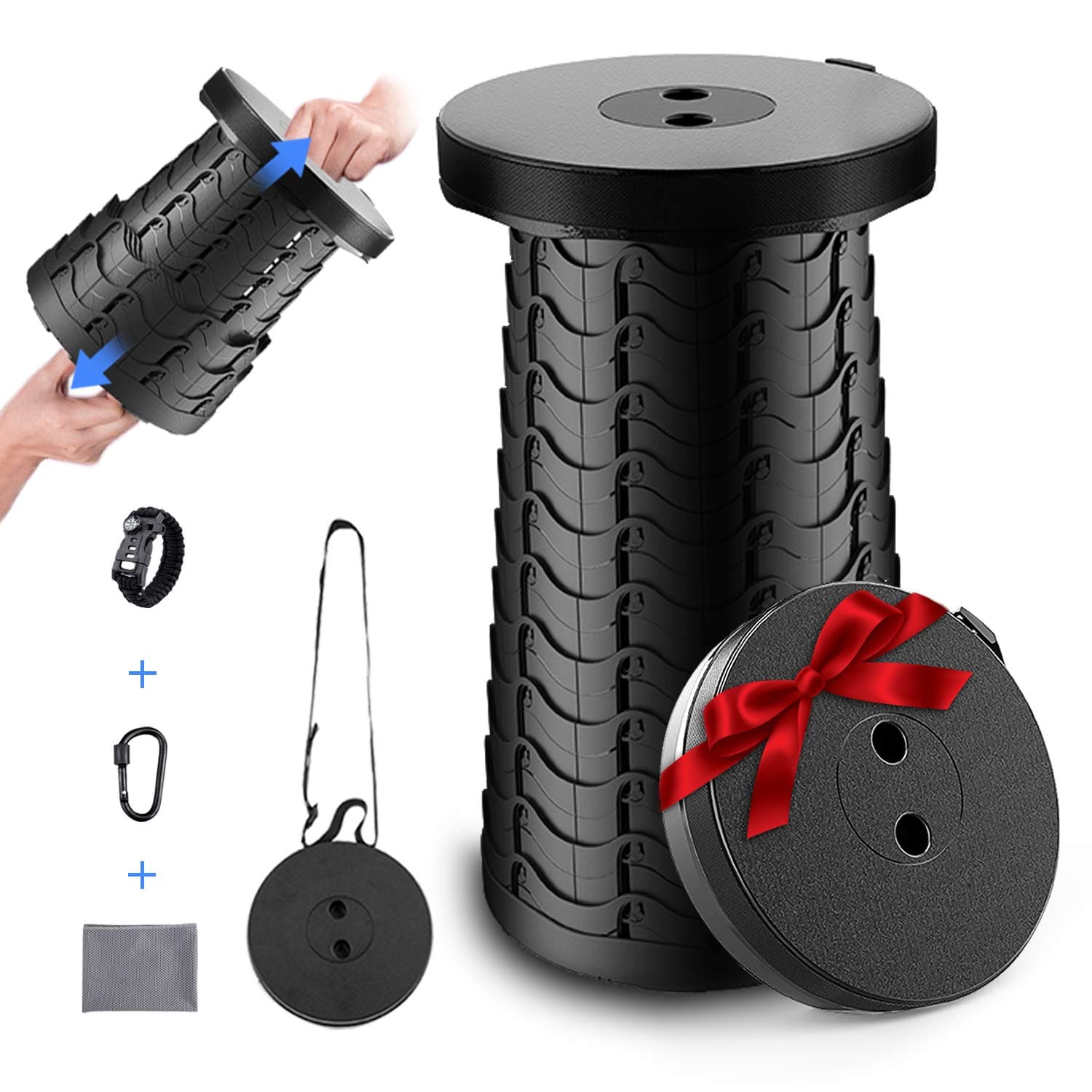 Portable Chair Folding Stool, Omew Retractable Telescopic Camping Stools Lightweight Sturdy Seat Adjustable Collapsible Chair Indoor Outdoor Travel Fishing Hiking BBQ Garden 400lbs Capacity