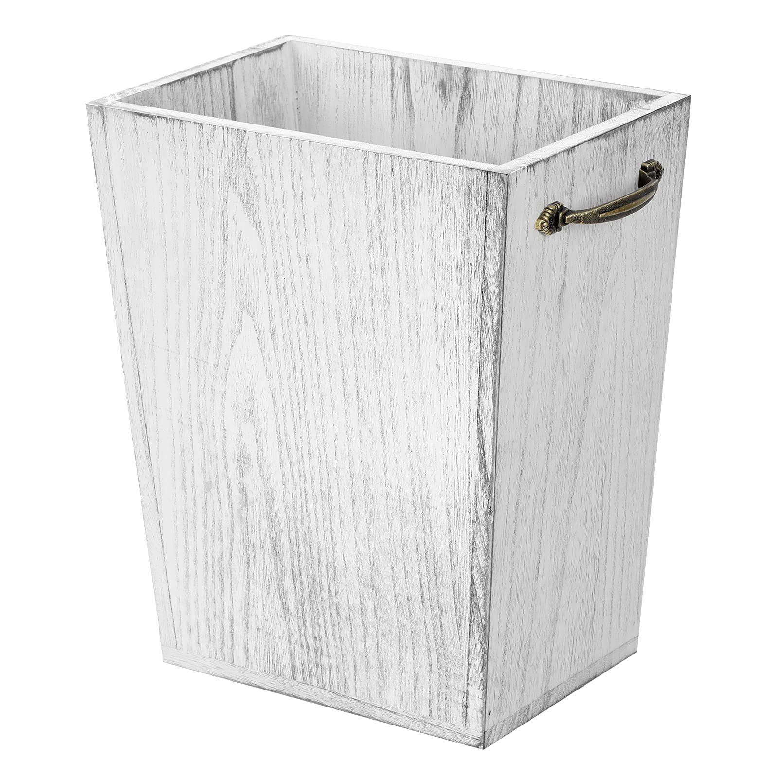 OYEAL Wood Wastebasket Trash Can Rustic Farmhouse Square Garbage Container Bin with Decorative Metal Handle for Bedroom, Living Room, Bathroom & Office