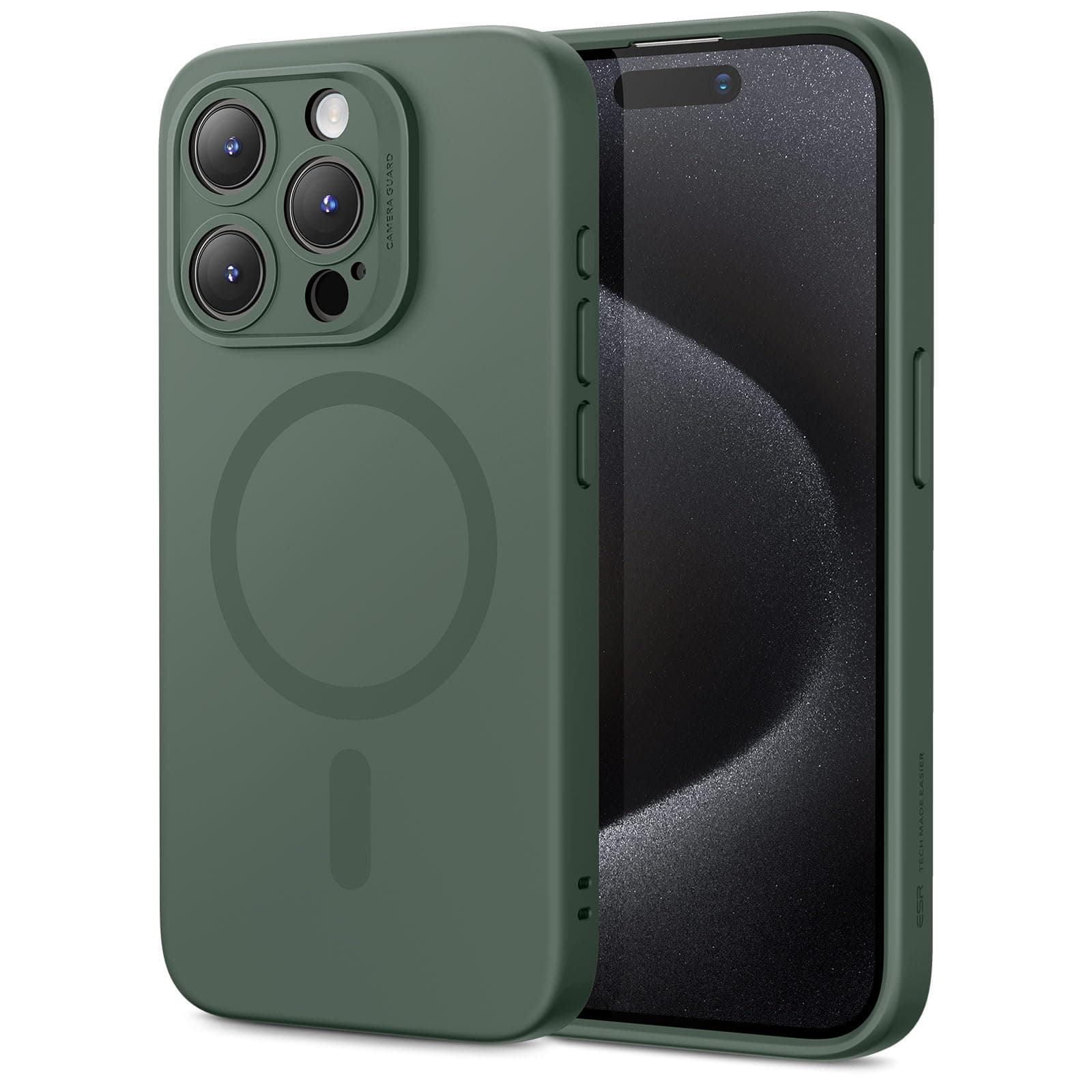 ESR for iPhone 15 Pro Max Case with MagSafe, Supports Magnetic Charging, Slim Liquid Silicone Case, Shock Absorbing, Screen and Camera Protection, Cloud Series, Green