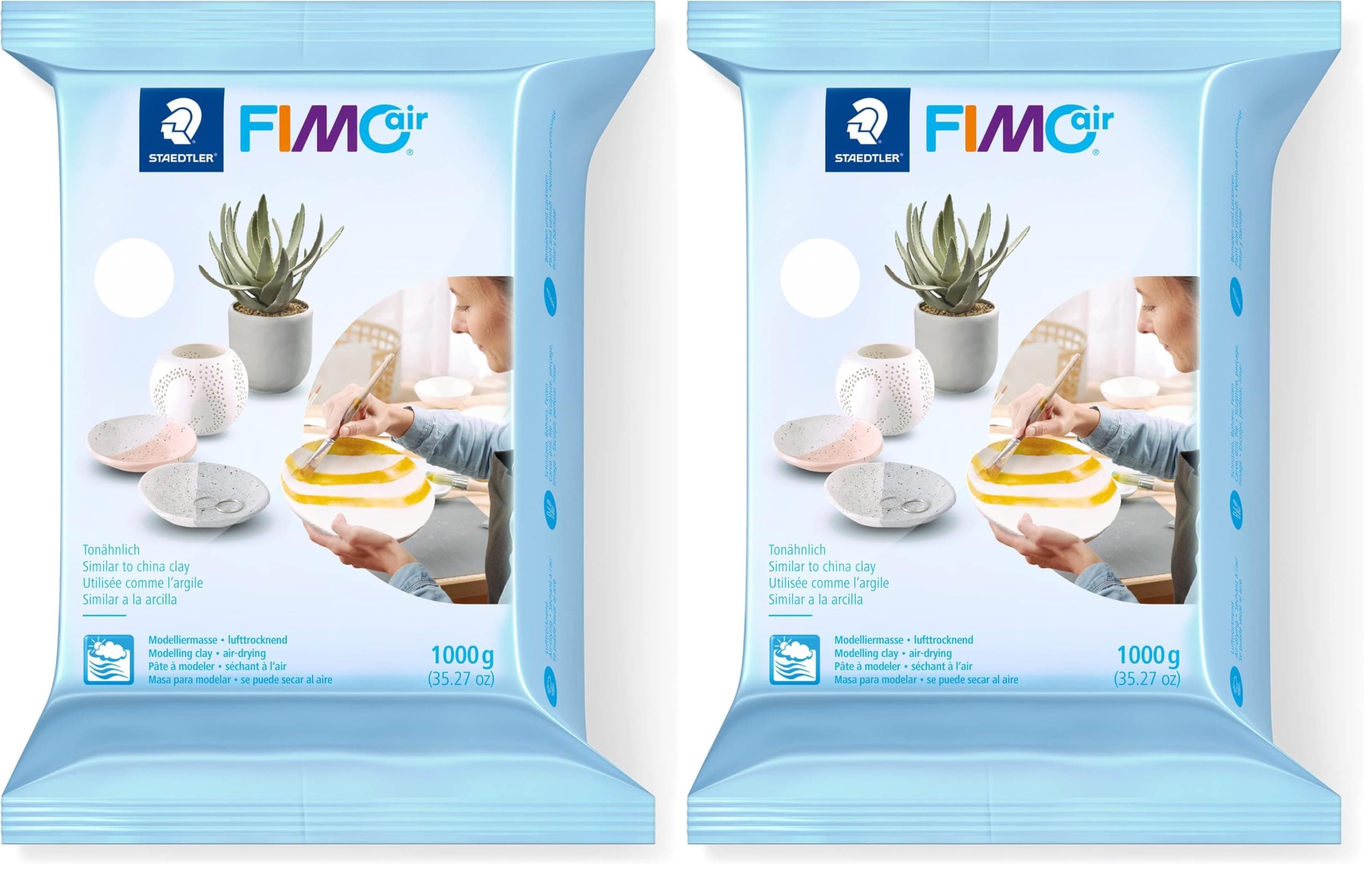 8101-0 FIMO Air Basic - Air-Drying Modelling Clay, 1 kg - White (Pack of 2)