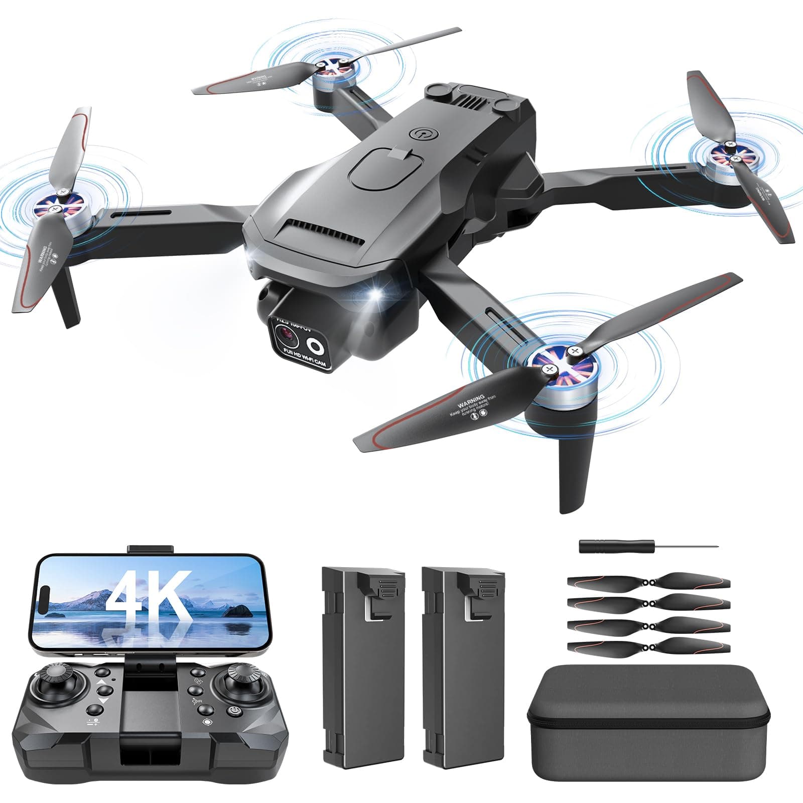 Foldable Brushless Drone with 4K HD Camera for Adults, RC Quadcopter, 30 Minutes Flight Time, One Key Take Off/Land,Altitude Hold,360° Flip with Carry Bag for beginners