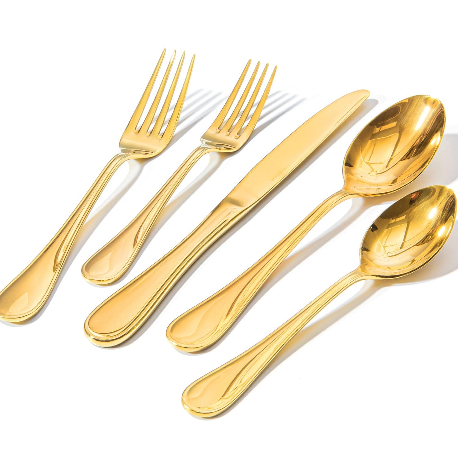 KINGSTONE 20 Piece Teardrop Silverware Set for 4, 18/10 Stainless Steel Flatware Set, Modern Design Cutlery Set for Home/Hotel/Wedding,Mirror Polished and Dishwasher Safe, Gold