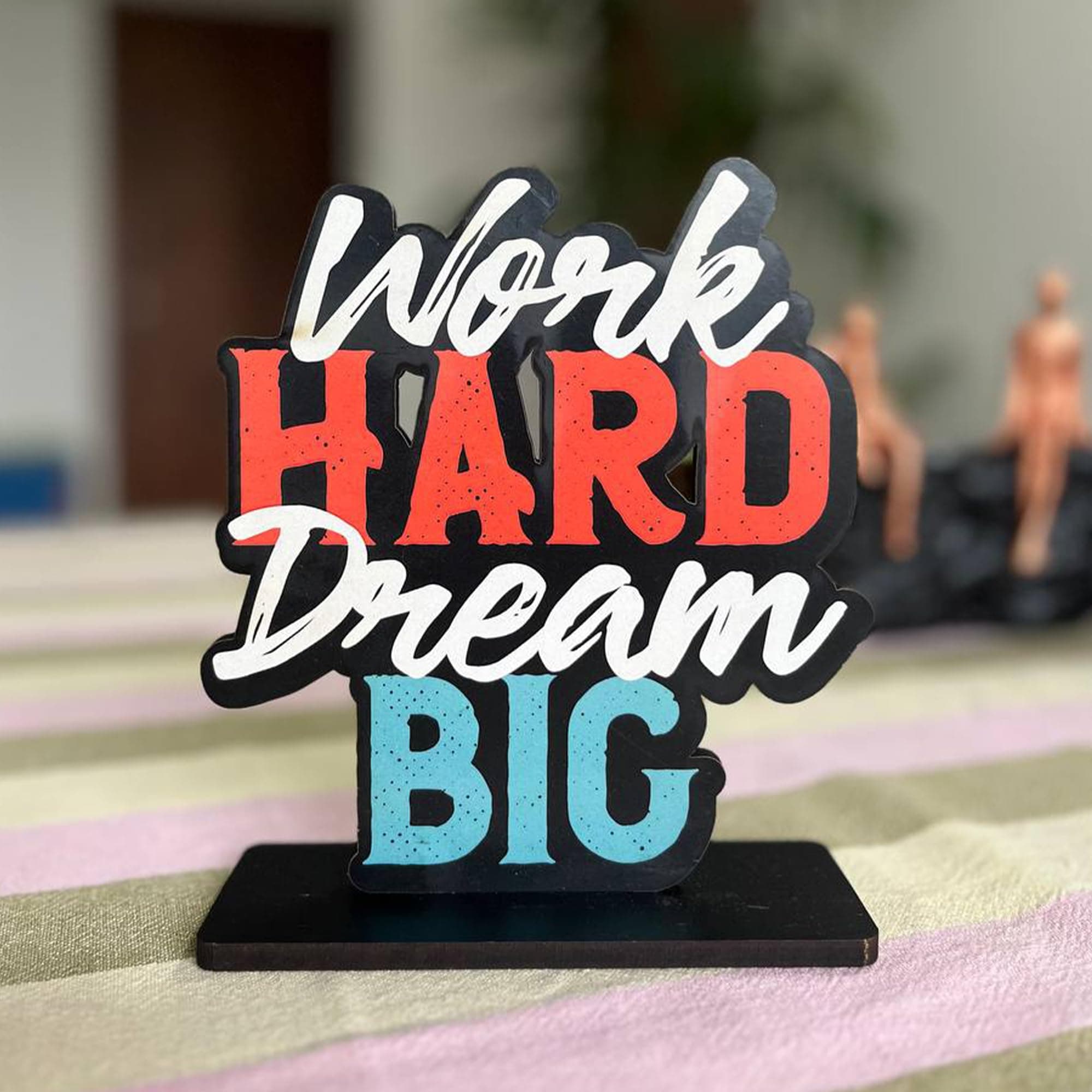 Wooden Work Hard Dream Big Study Office Table Decor Showpiece Home Decor Items (SQN35, Size: 6X6 Inches), Home Decor