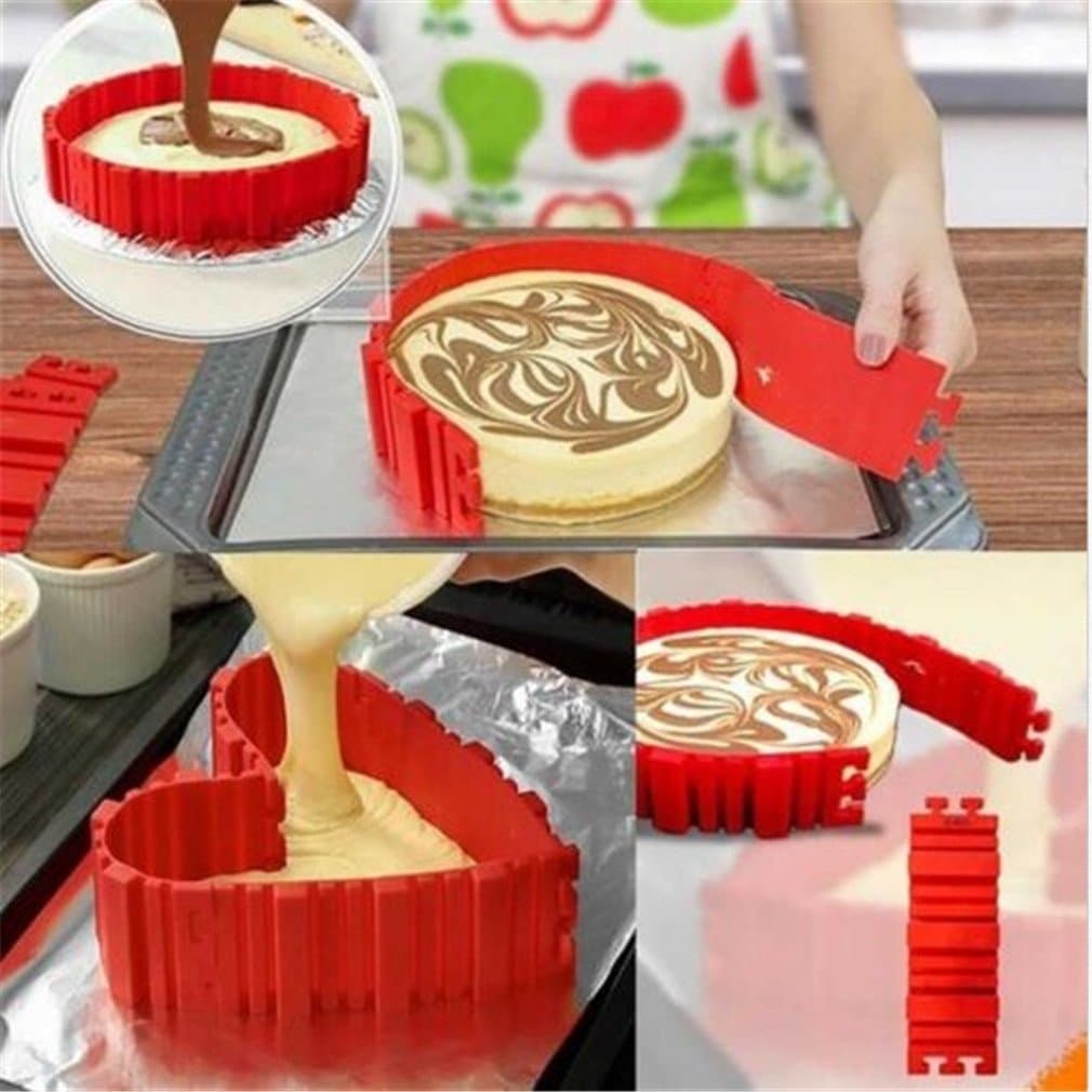 godil – Magic & # X153; Heart Shaped Cake Pan – Multi-Puzzle – Adjustable and other shapes Unique Snake Red Silicone Cake (4pcs)