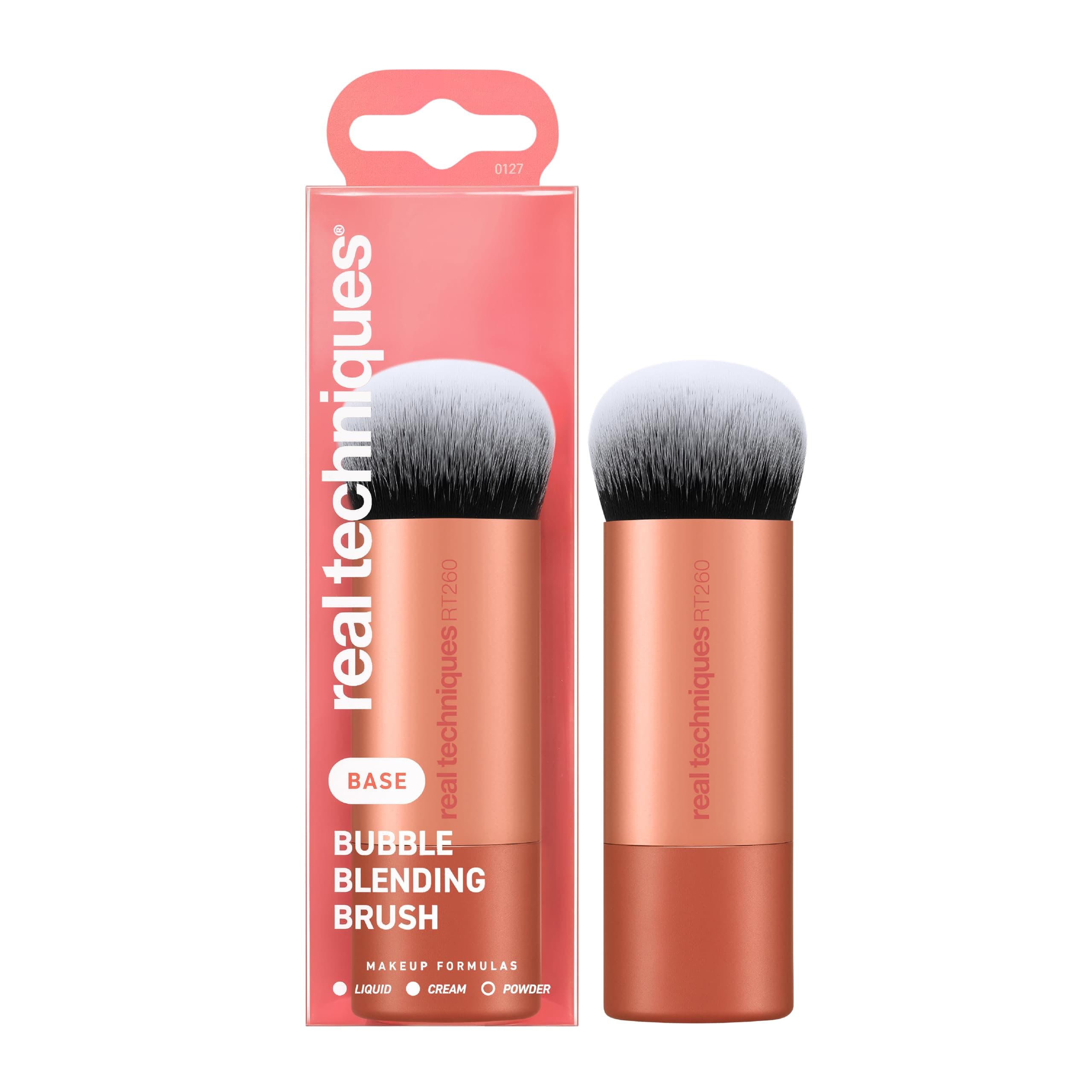 Real Techniques Bubble Blending Makeup Brush, Multipurpose Face Tool for liquid, cream, and powder products, with unique bubble head, synthetic bristles, vegan, cruelty-free, 1 count