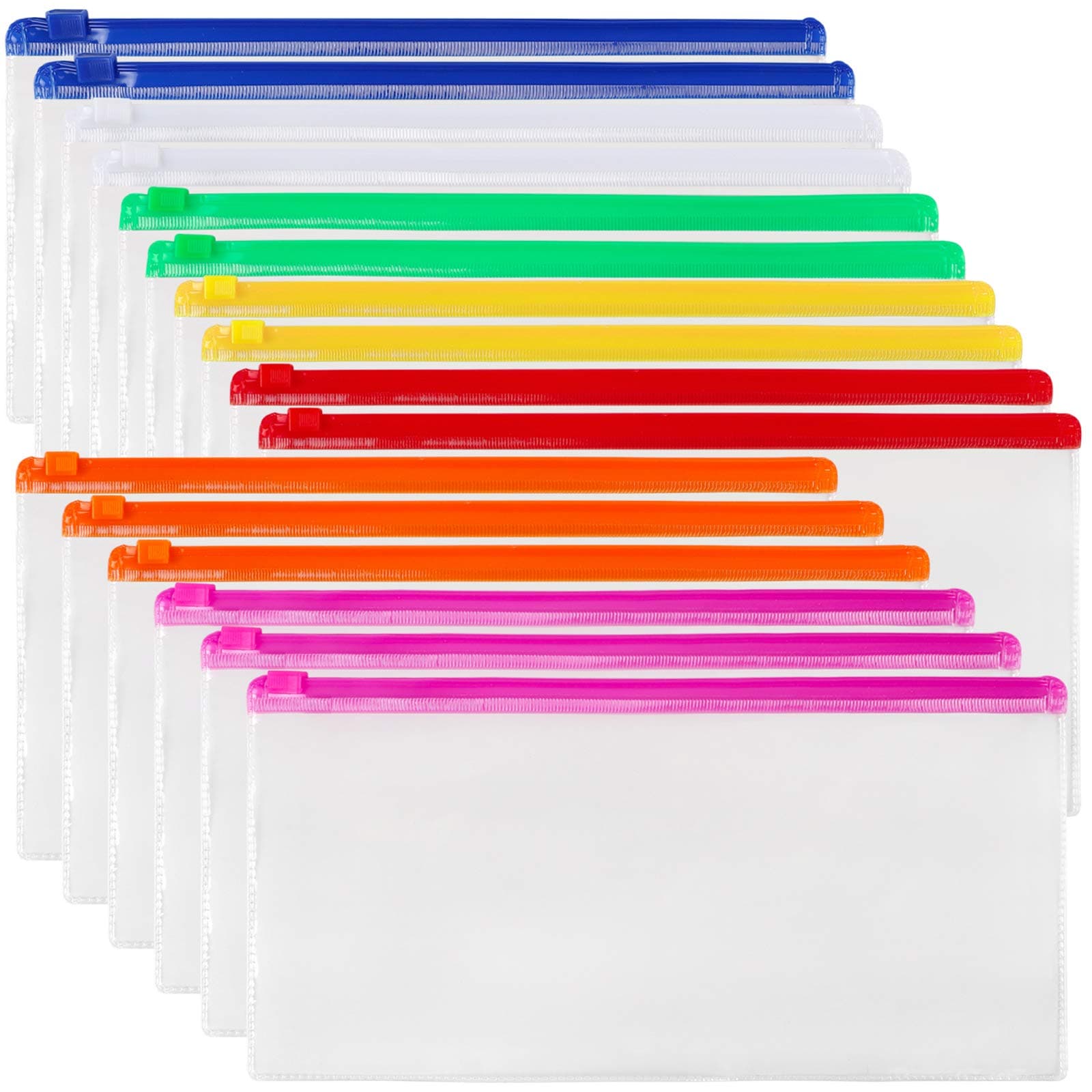 JPSOR 16pcs Poly Zip Envelope File Bag Bill Bag Pencil Case, Plastic Zipper Pouch 9 x 4.7 Inches, 7 Assorted Colors