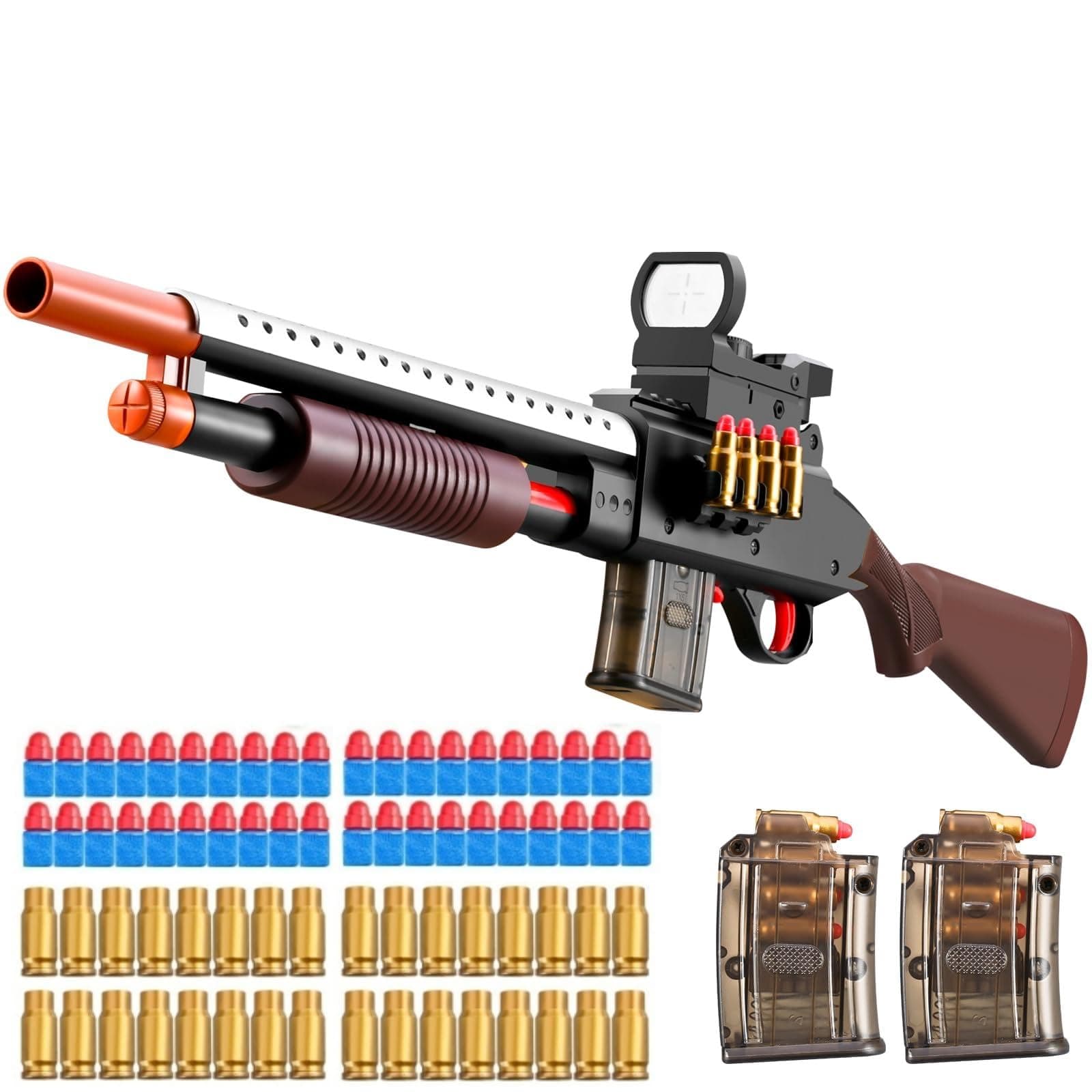 Pump Shotgun Toy Realistic Barrel Shell ejecting Foam Blaster Gun Soft Bullet Sniper Rifle with Scope Dart Pellet Shooting Game for Boys Teens Adults Gifts Age 8-14 Year Old (Brown)