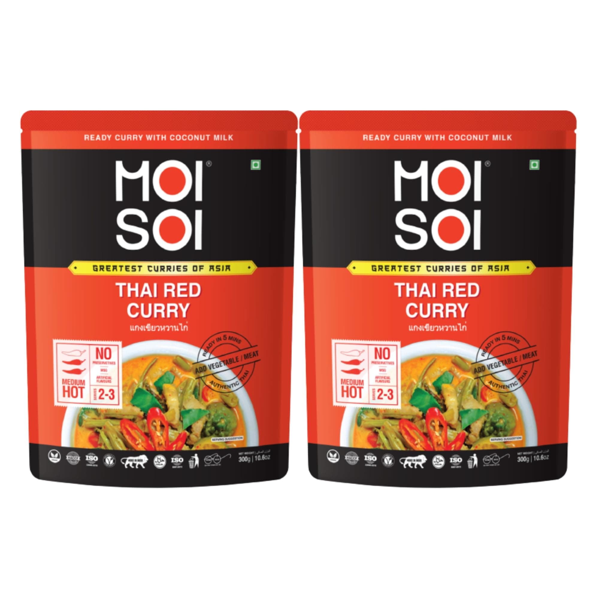 Ready Thai Red Curry (Ready with Coconut Milk | add proteins or veggies of choice and serve with rice | Pack of 2 | 300g Each)