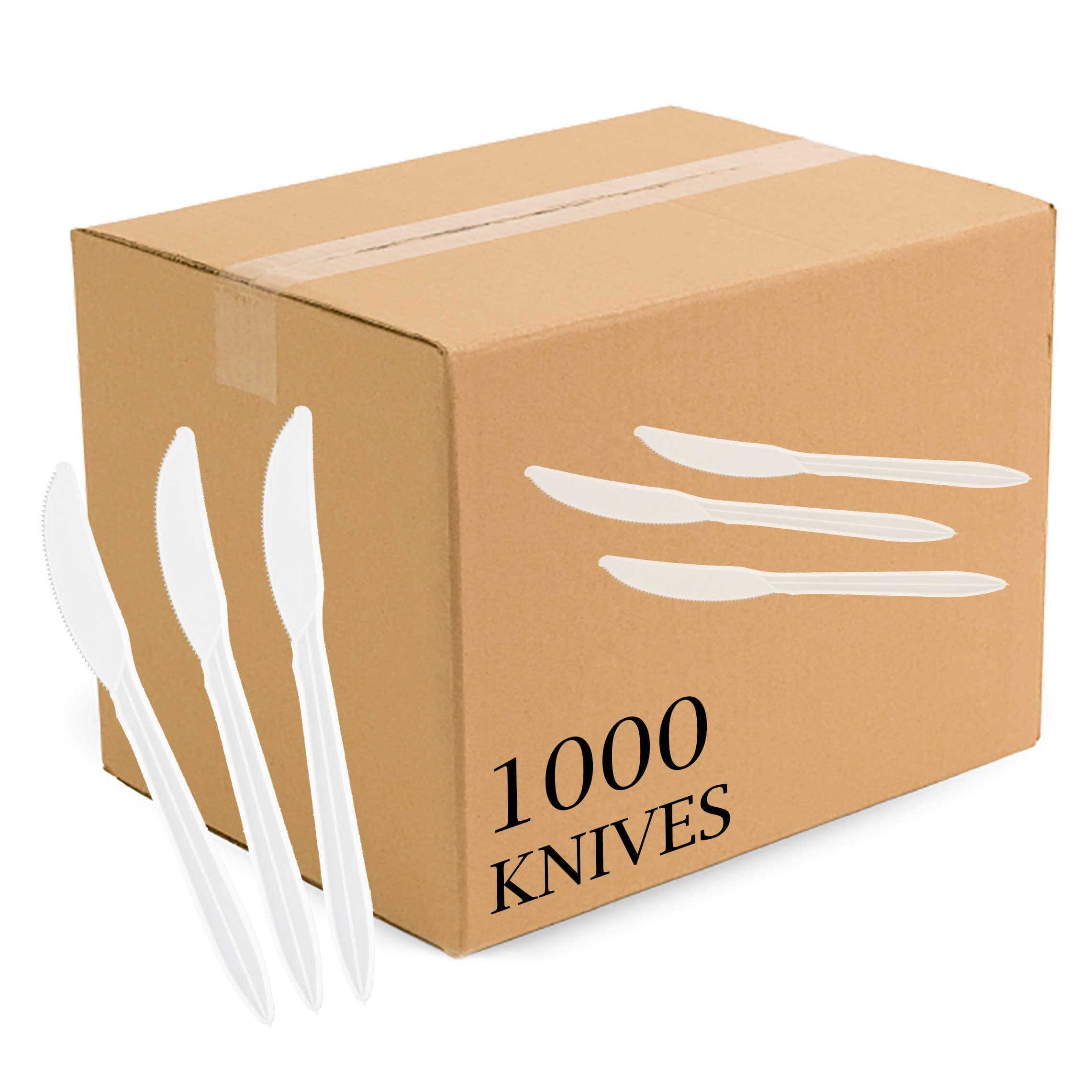 Cutlery Plastic Knives Medium Weight Disposable Silverware White (1000 Count)
