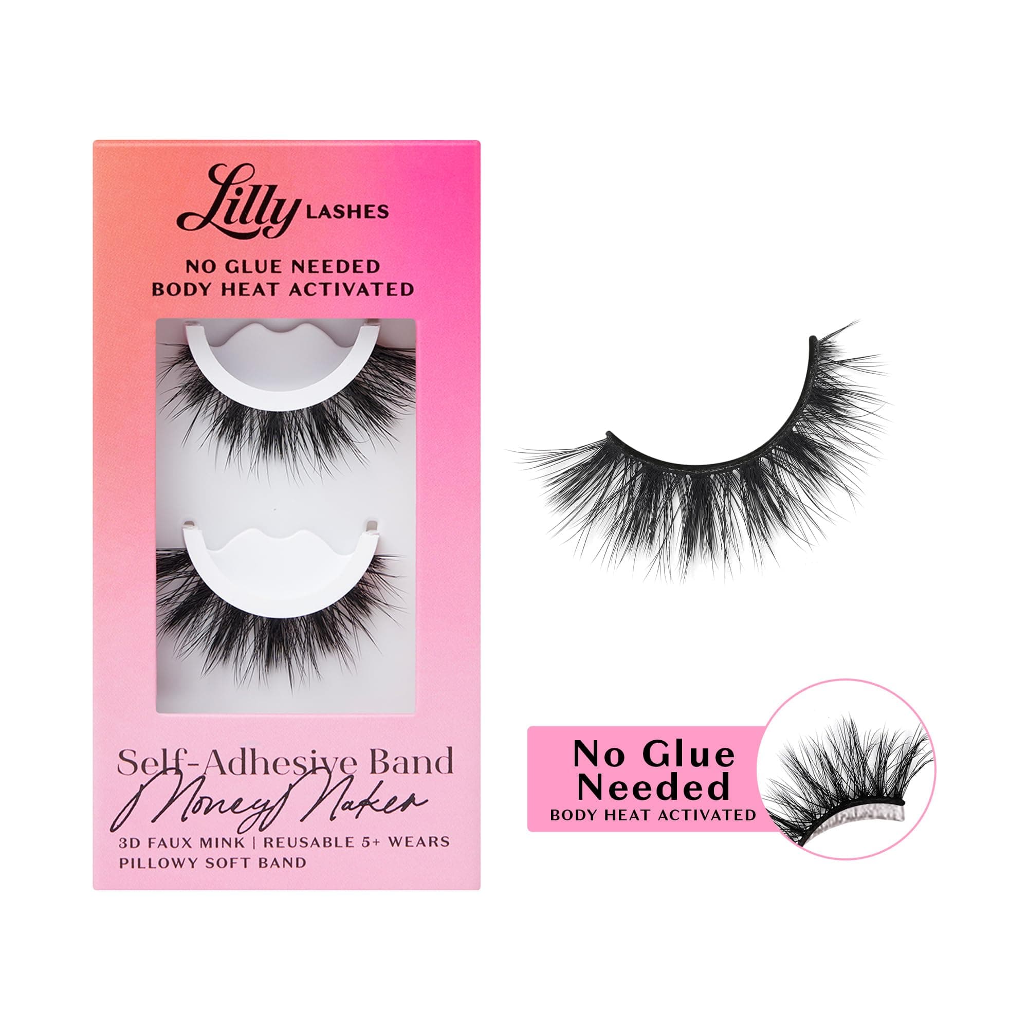 3D Self Adhesive Eyelashes, No Lash Glue Needed, Body Heat Activated Press on Lashes, Reusable Self Adhesive Eyelashes Up to 5x, Natural Lashes, Easy to Apply & Remove (MoneyMaker)