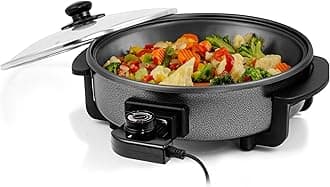 Ovente SK11112B Electric Skillet with Non-Stick Aluminum Body, 12 Inch, 1400-Watts, Temperature Controller, Tempered Glass Cover, Cool-Touch Handles, Black